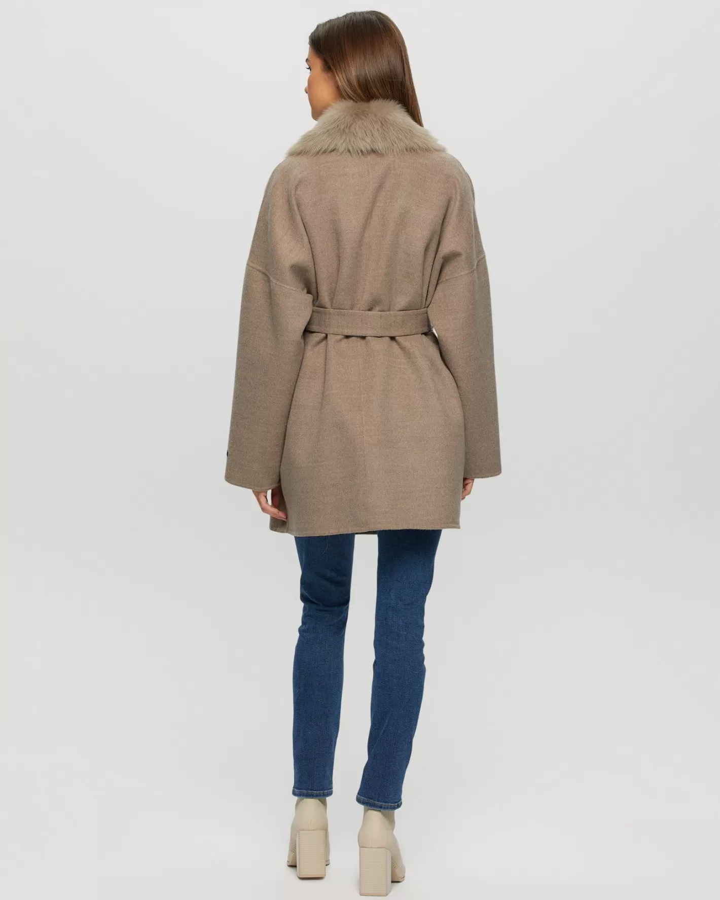 Women GORSKI Montreal Loro Piana Cashmere & Wool Belted Jacket With Detachable Toscana Shearling Lamb Trim
