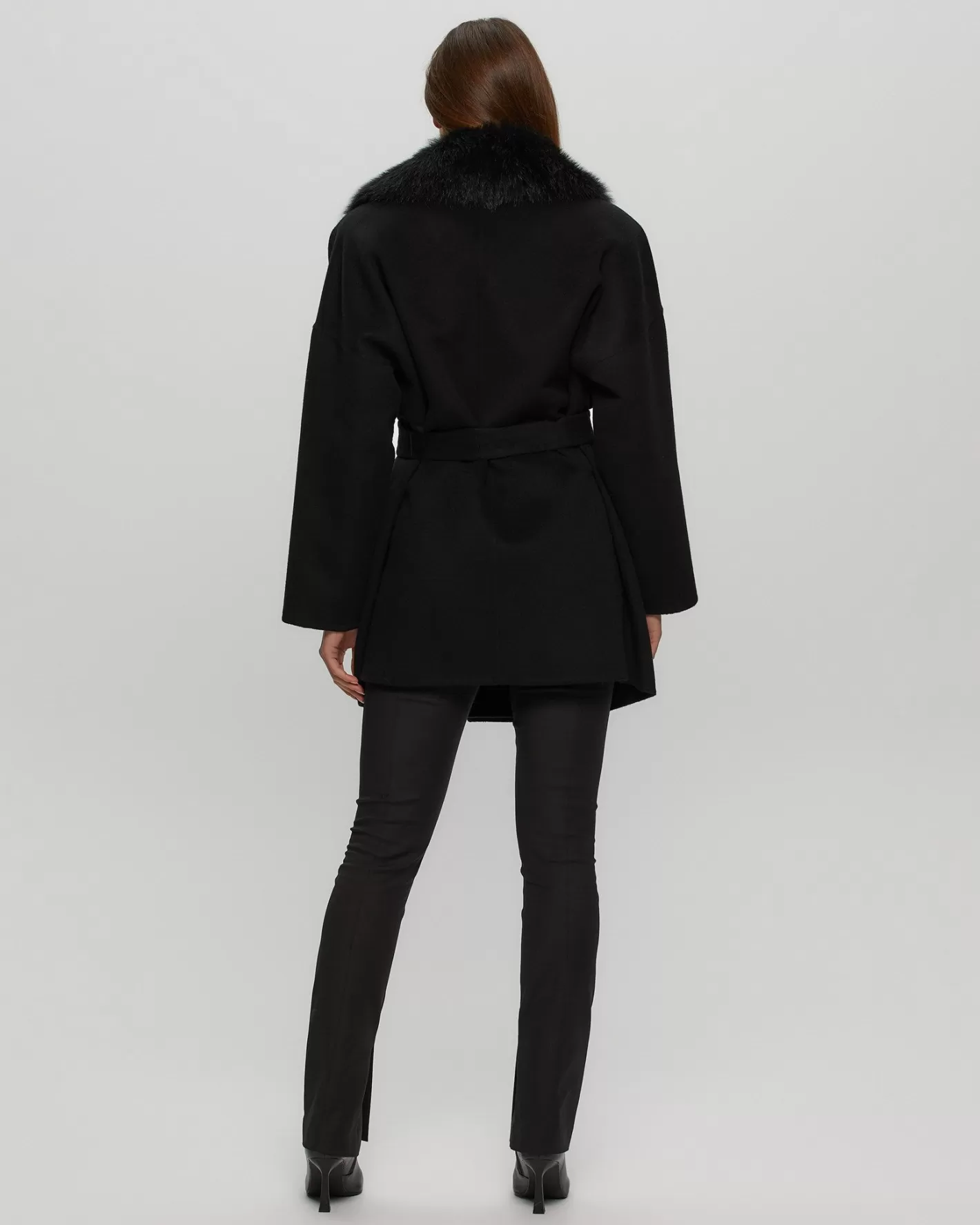 Women GORSKI Montreal Loro Piana Cashmere & Wool Belted Jacket With Detachable Toscana Shearling Lamb Trim