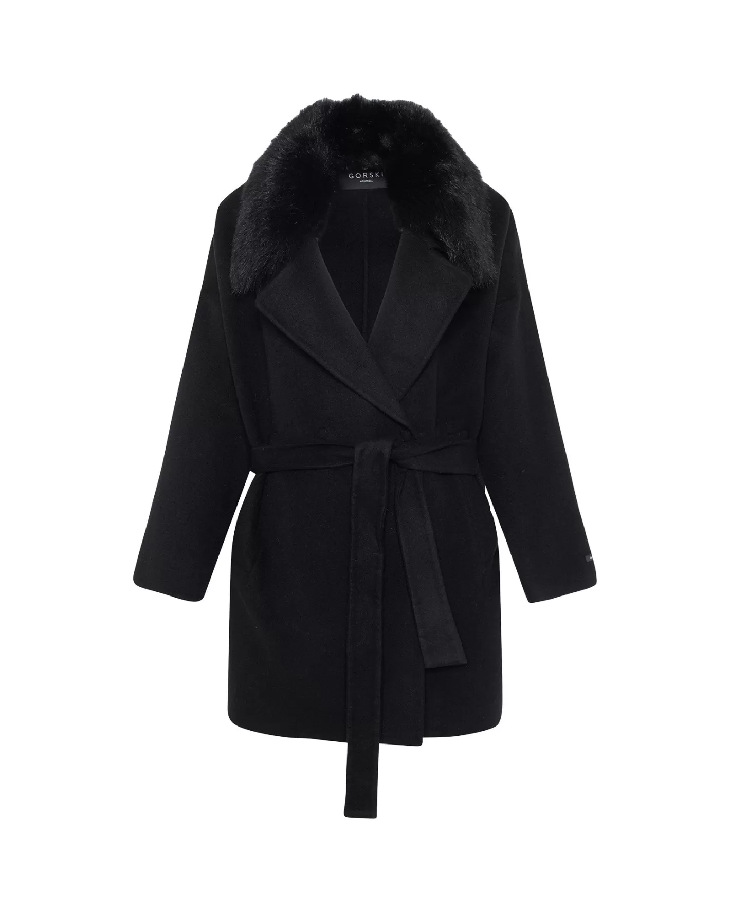 Women GORSKI Montreal Loro Piana Cashmere & Wool Belted Jacket With Detachable Toscana Shearling Lamb Trim