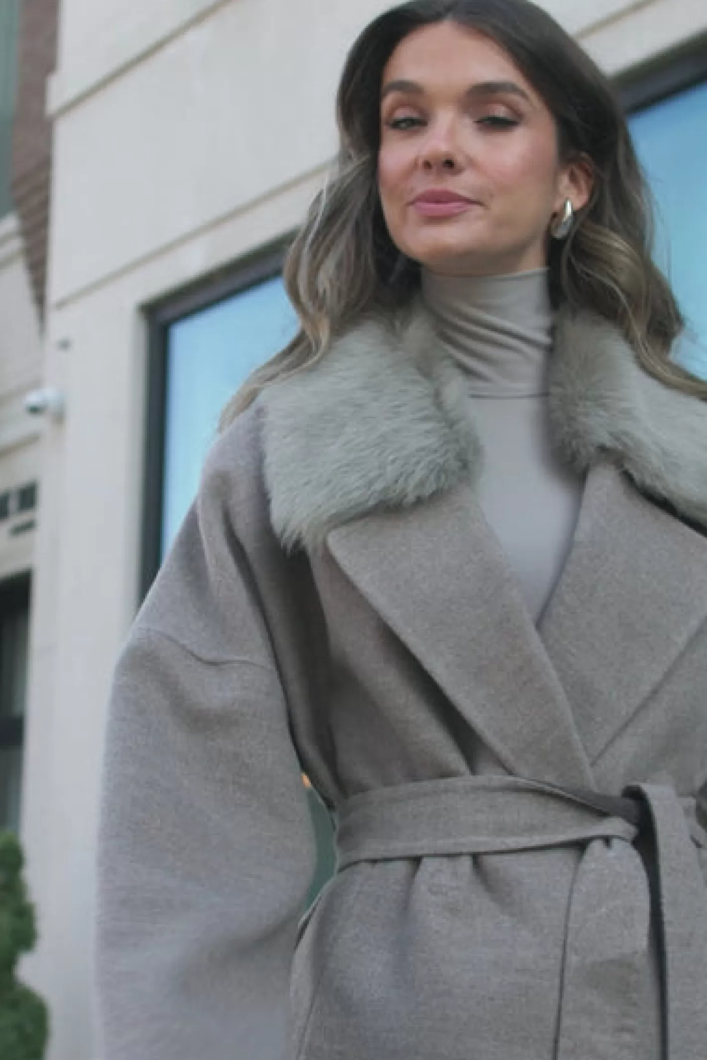 Women GORSKI Montreal Loro Piana Cashmere & Wool Belted Jacket With Detachable Toscana Shearling Lamb Trim
