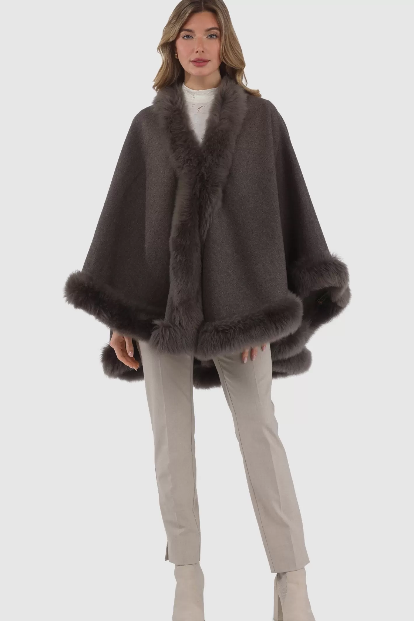 Women GORSKI Montreal Loro Piana Cashmere & Wool Cape With Merinillo Shearling Lamb Trim
