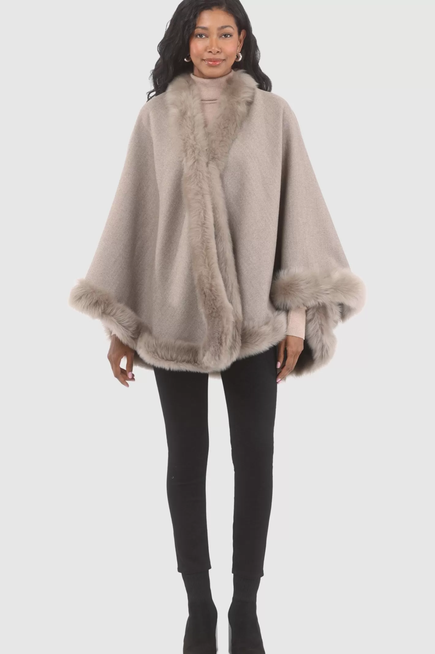 Women GORSKI Montreal Loro Piana Cashmere & Wool Cape With Merinillo Shearling Lamb Trim