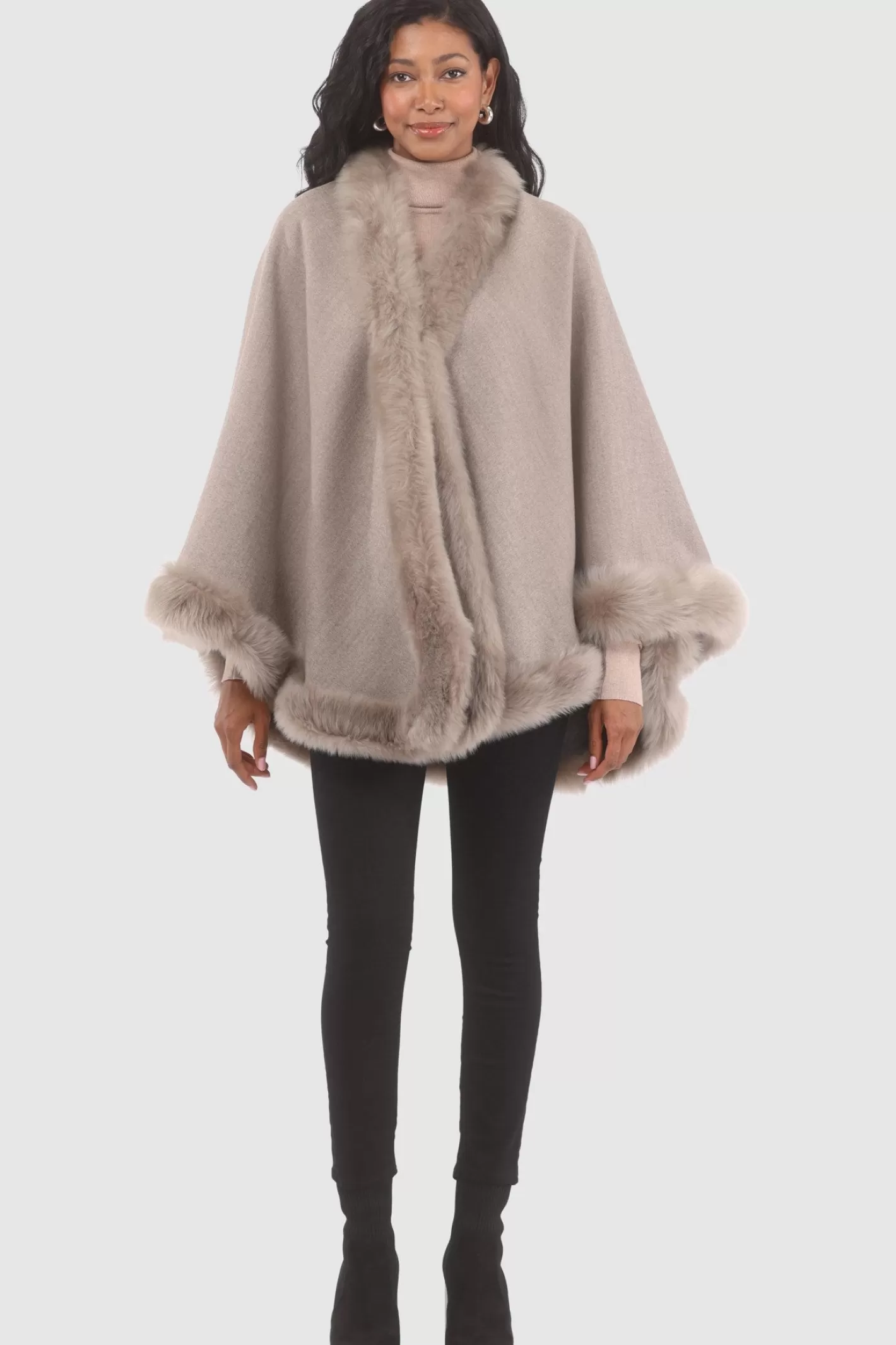 Women GORSKI Montreal Loro Piana Cashmere & Wool Cape With Merinillo Shearling Lamb Trim
