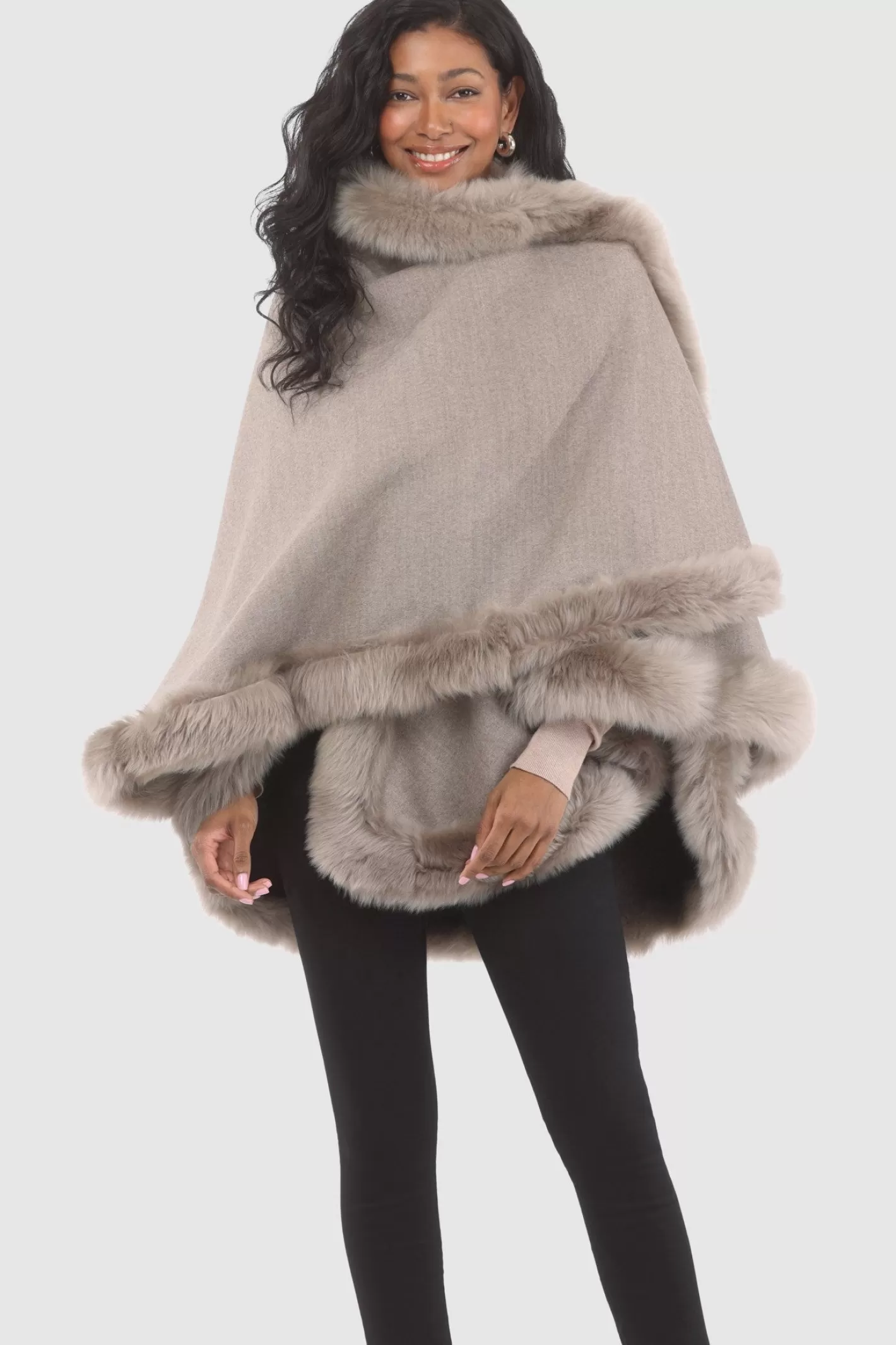 Women GORSKI Montreal Loro Piana Cashmere & Wool Cape With Merinillo Shearling Lamb Trim