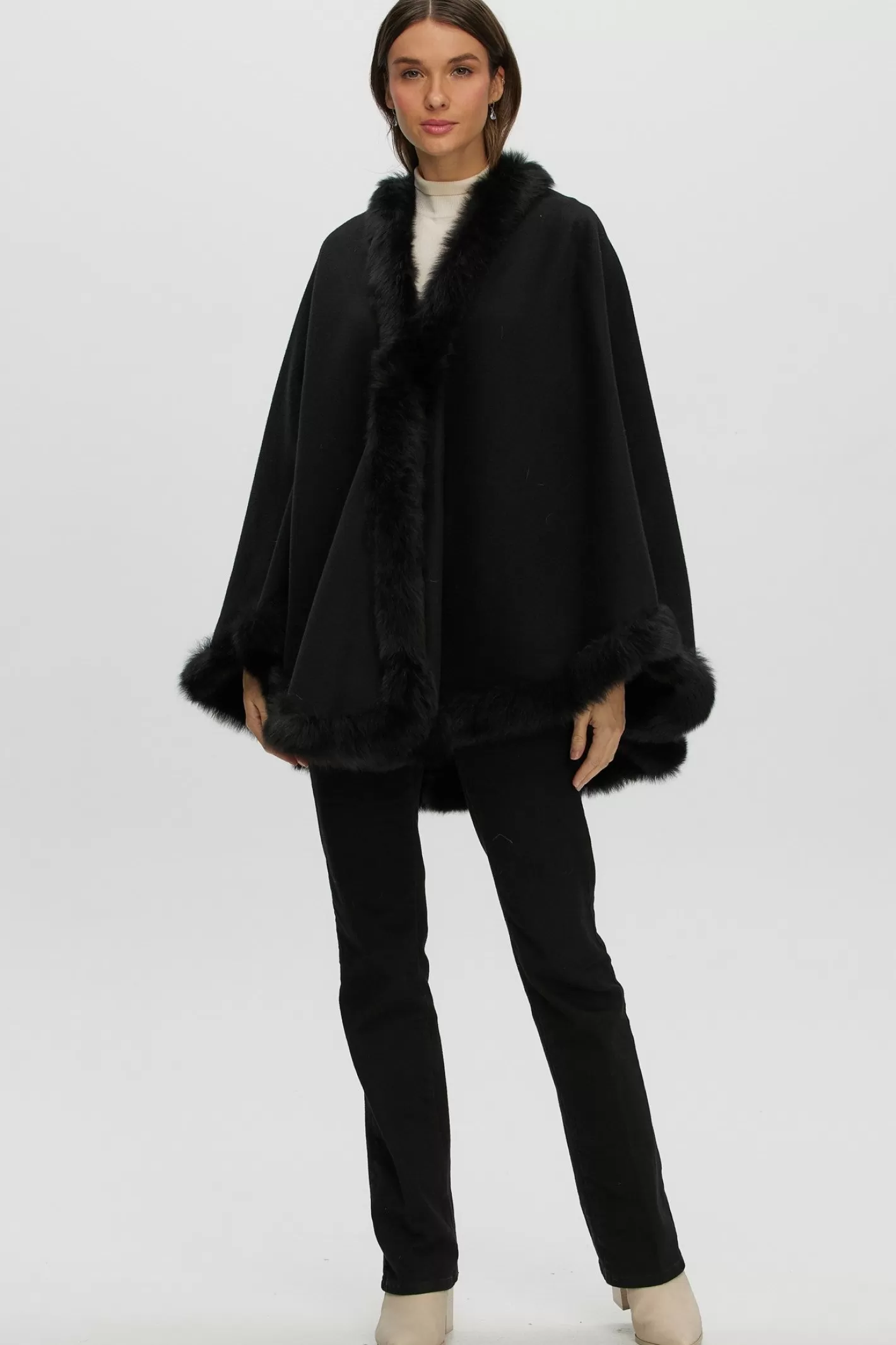 Women GORSKI Montreal Loro Piana Cashmere & Wool Cape With Merinillo Shearling Lamb Trim