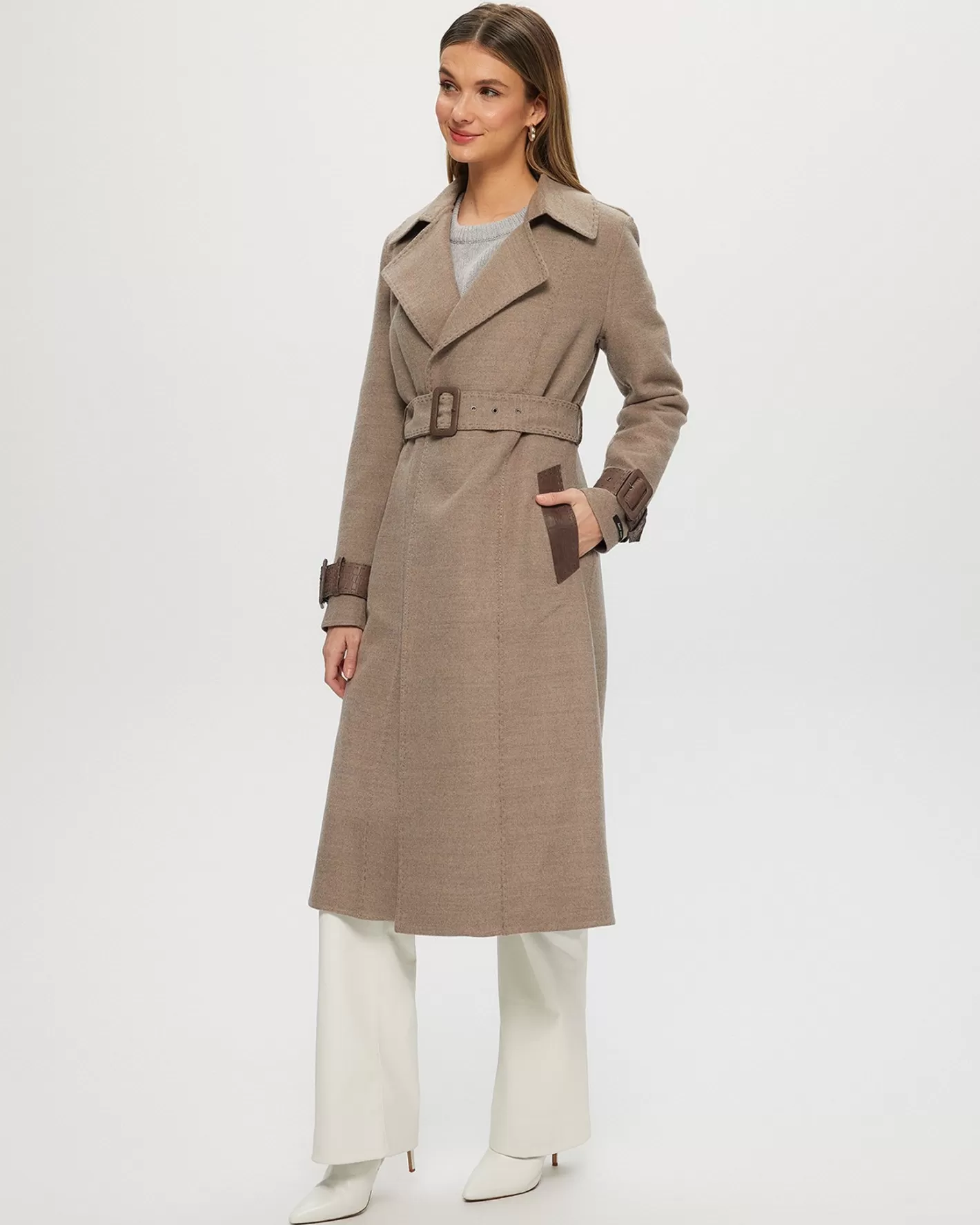 Women GORSKI Montreal Loro Piana Cashmere & Wool Trench Coat With Leather Trim