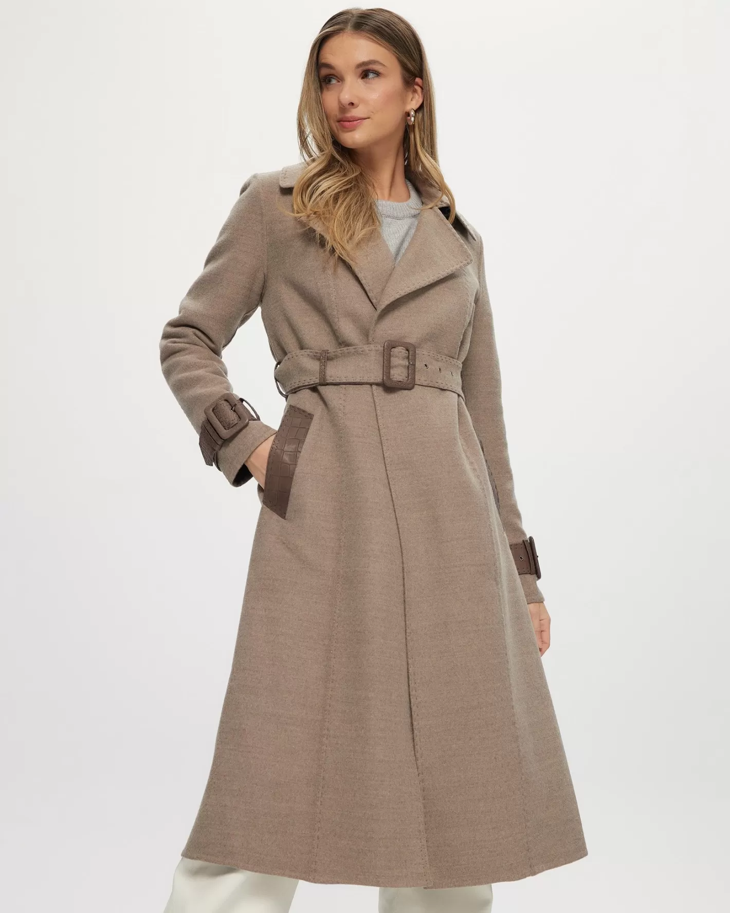 Women GORSKI Montreal Loro Piana Cashmere & Wool Trench Coat With Leather Trim