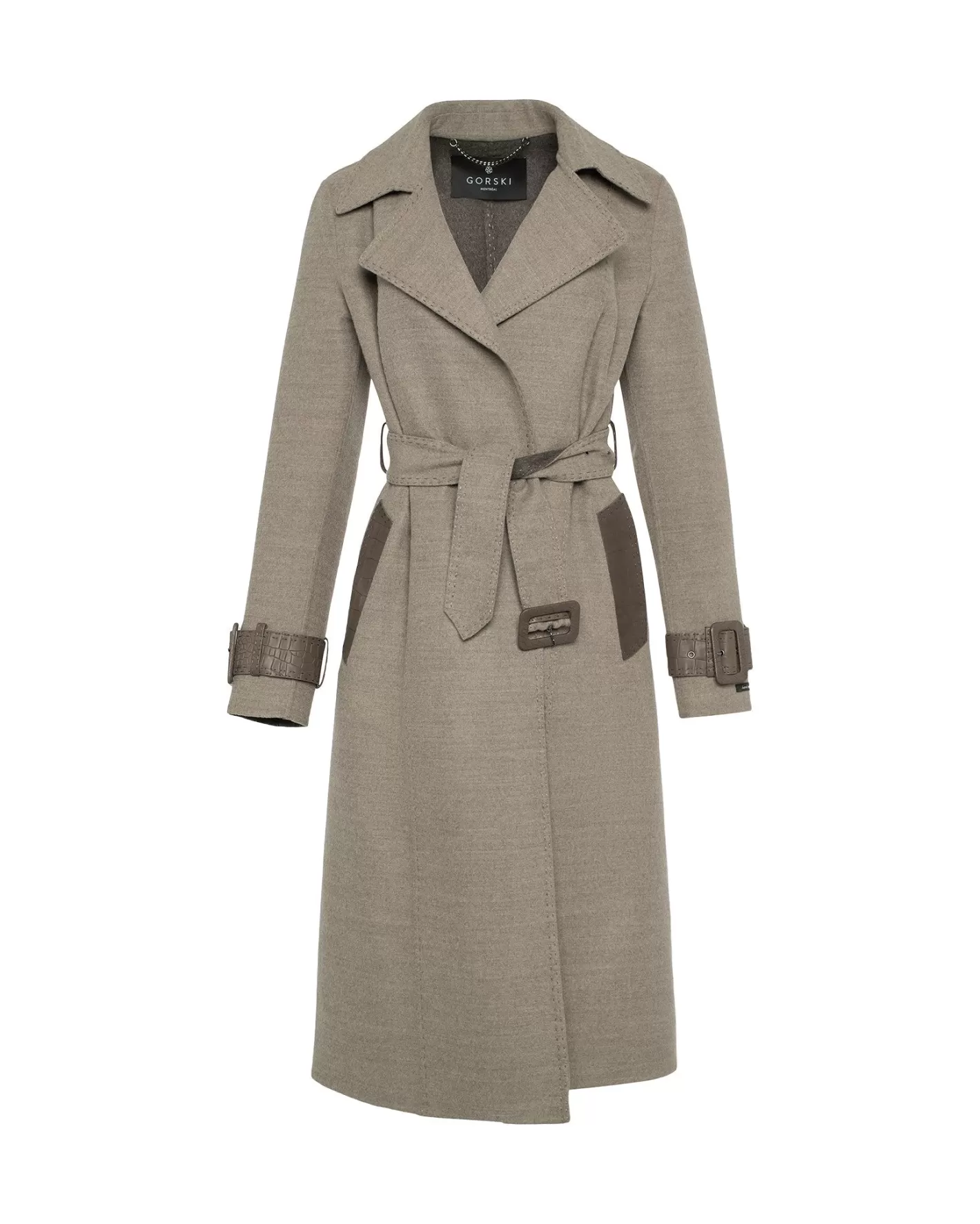Women GORSKI Montreal Loro Piana Cashmere & Wool Trench Coat With Leather Trim