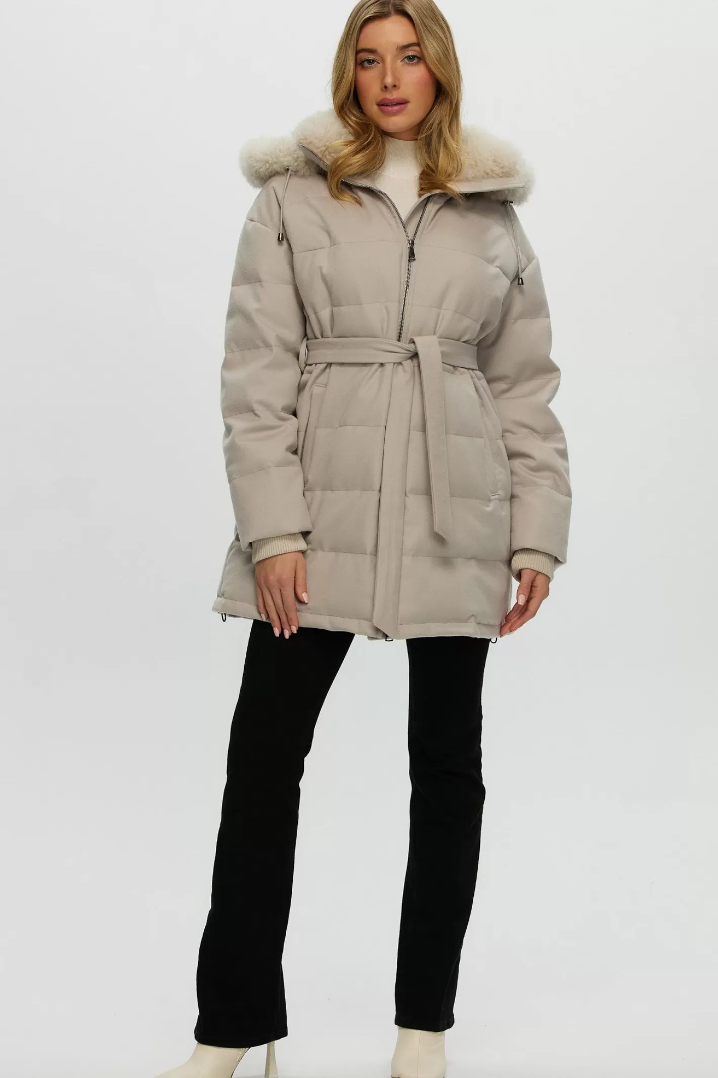 Women GORSKI Montreal Loro Piana Cashmere Quilted Down Parka With Select Cashmere Goat Collar And Hood Trim