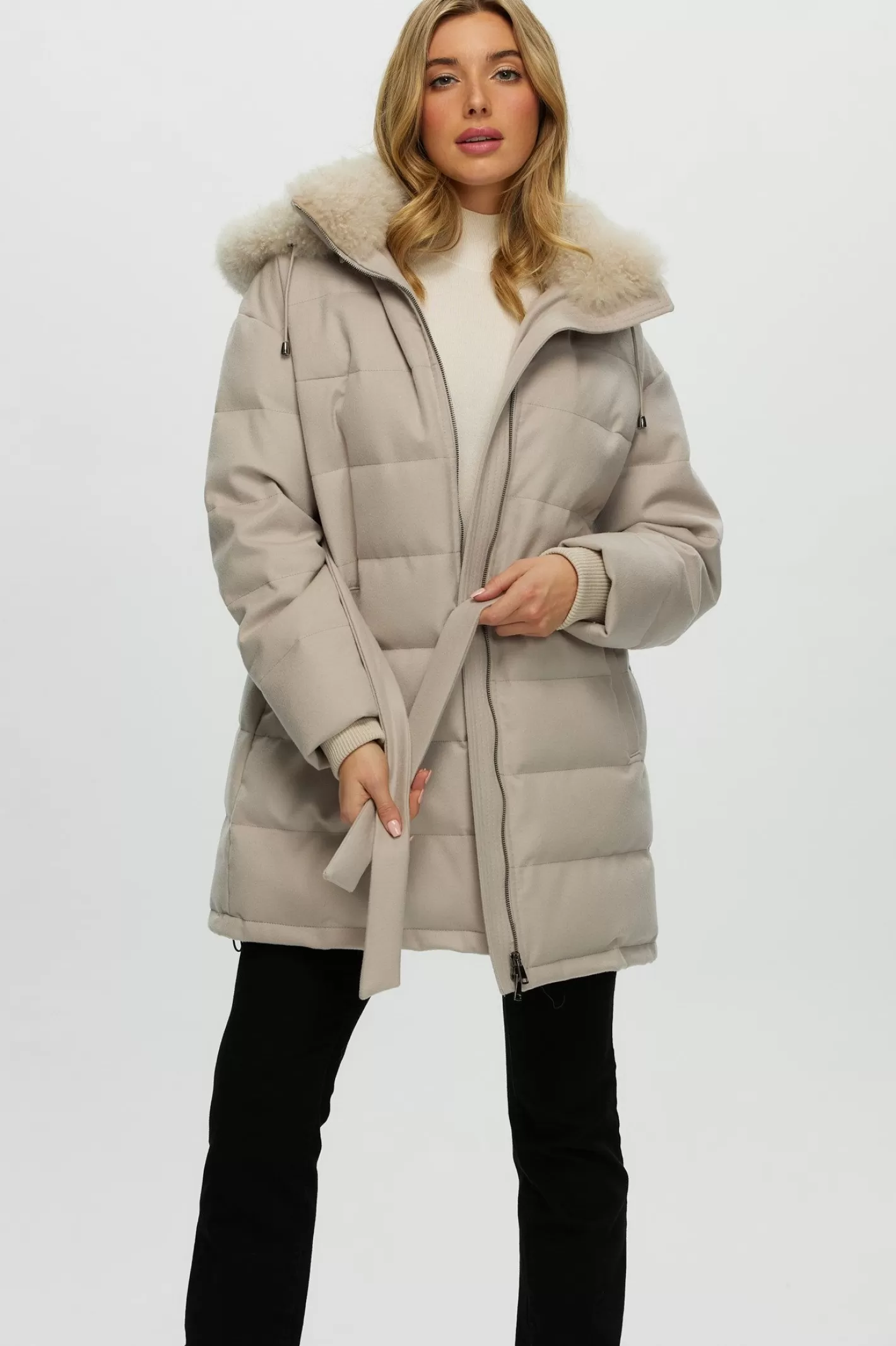 Women GORSKI Montreal Loro Piana Cashmere Quilted Down Parka With Select Cashmere Goat Collar And Hood Trim