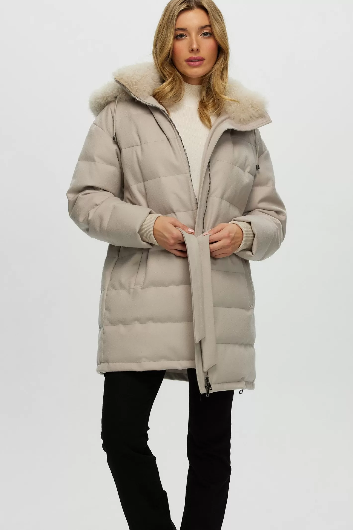 Women GORSKI Montreal Loro Piana Cashmere Quilted Down Parka With Select Cashmere Goat Collar And Hood Trim