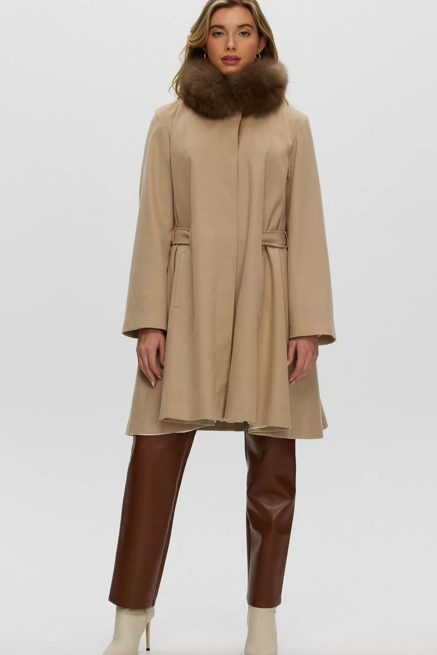 Women GORSKI Montreal Loro Piana Cashmere Stroller With Select Cashmere Goat Collar, Belt