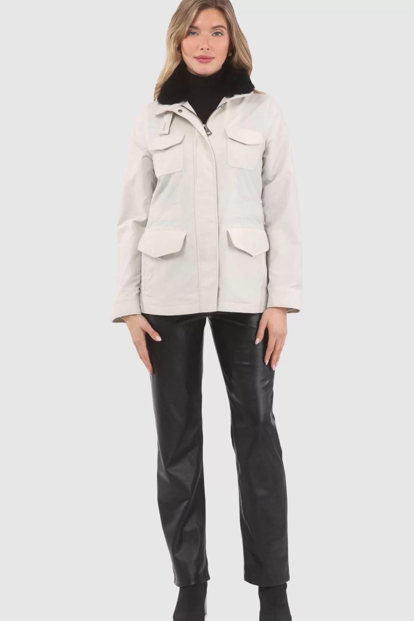 Women GORSKI Montreal Loro Piana Storm System Lined Jacket With Detachable Select Shearling Lamb Collar, Concealed Hood
