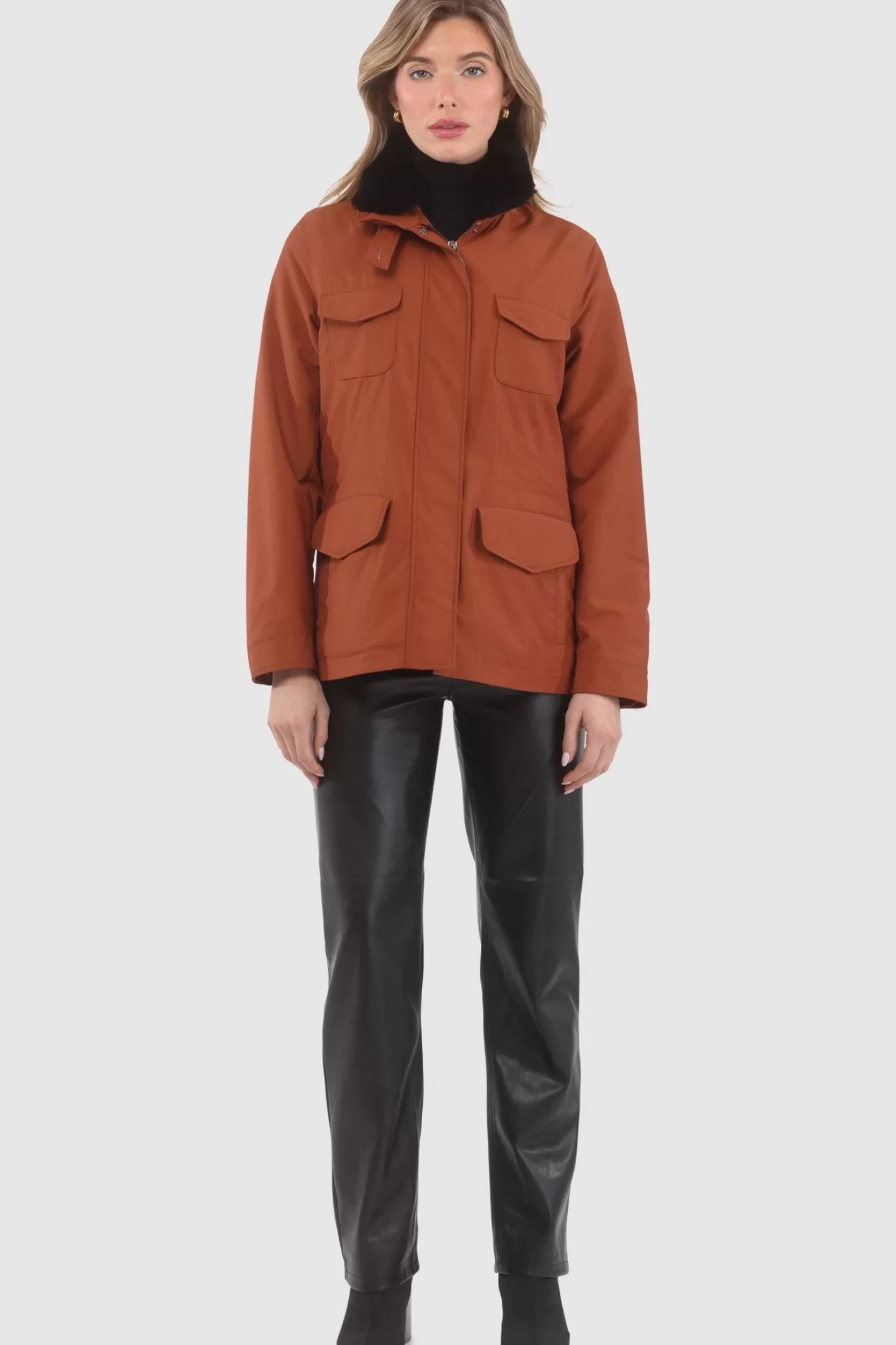 Women GORSKI Montreal Loro Piana Storm System Lined Jacket With Detachable Select Shearling Lamb Collar, Concealed Hood