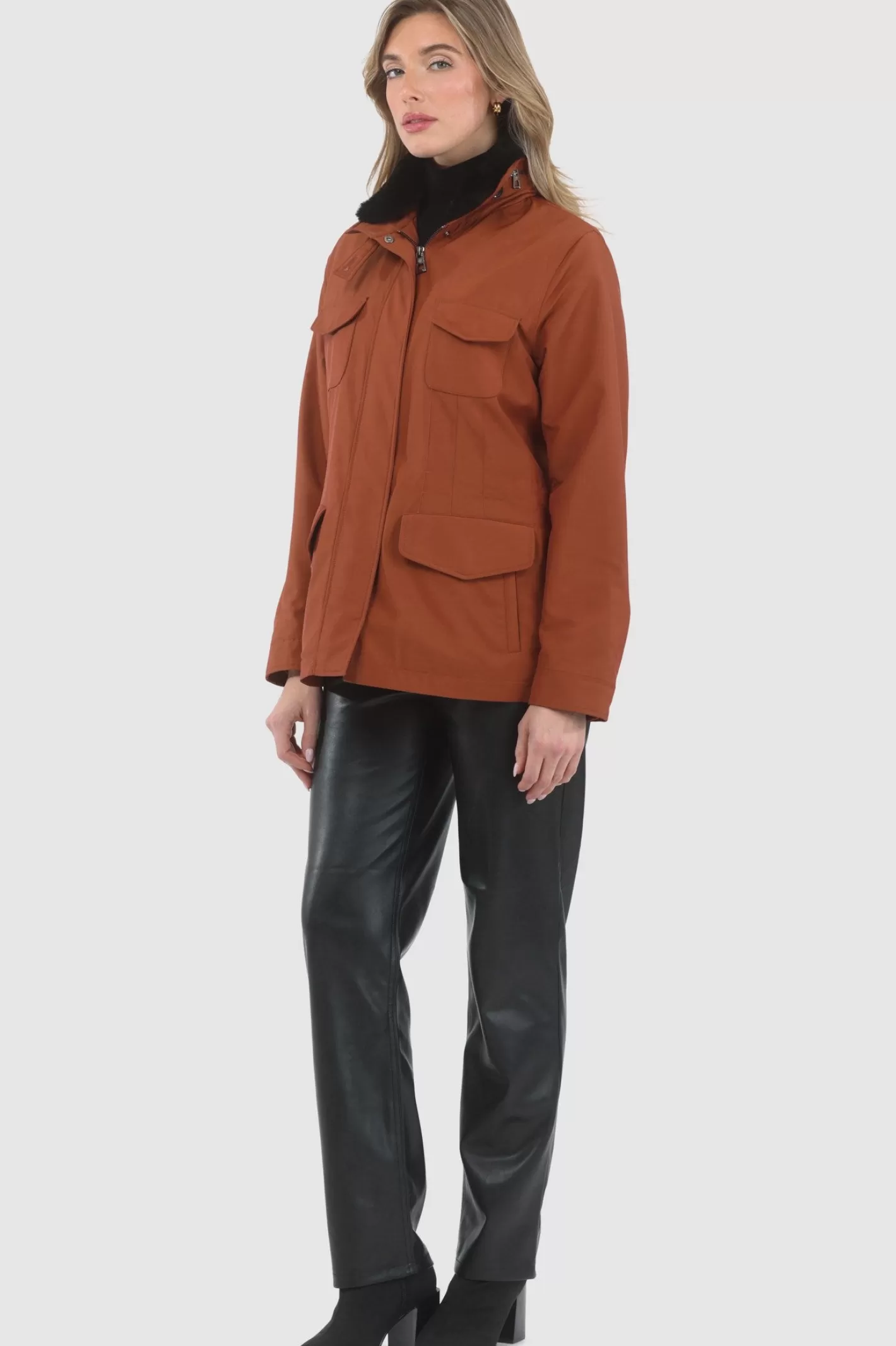 Women GORSKI Montreal Loro Piana Storm System Lined Jacket With Detachable Select Shearling Lamb Collar, Concealed Hood