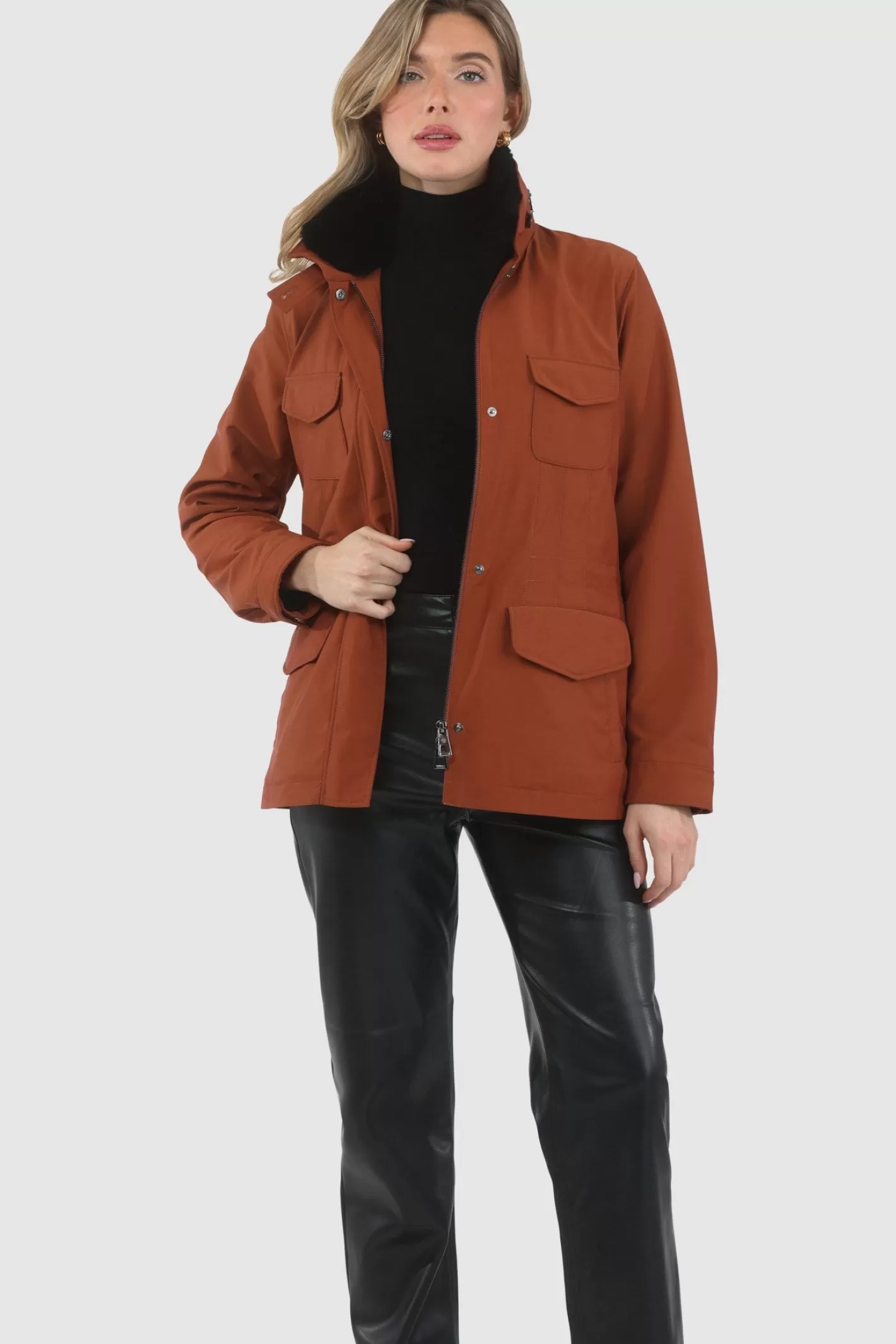 Women GORSKI Montreal Loro Piana Storm System Lined Jacket With Detachable Select Shearling Lamb Collar, Concealed Hood