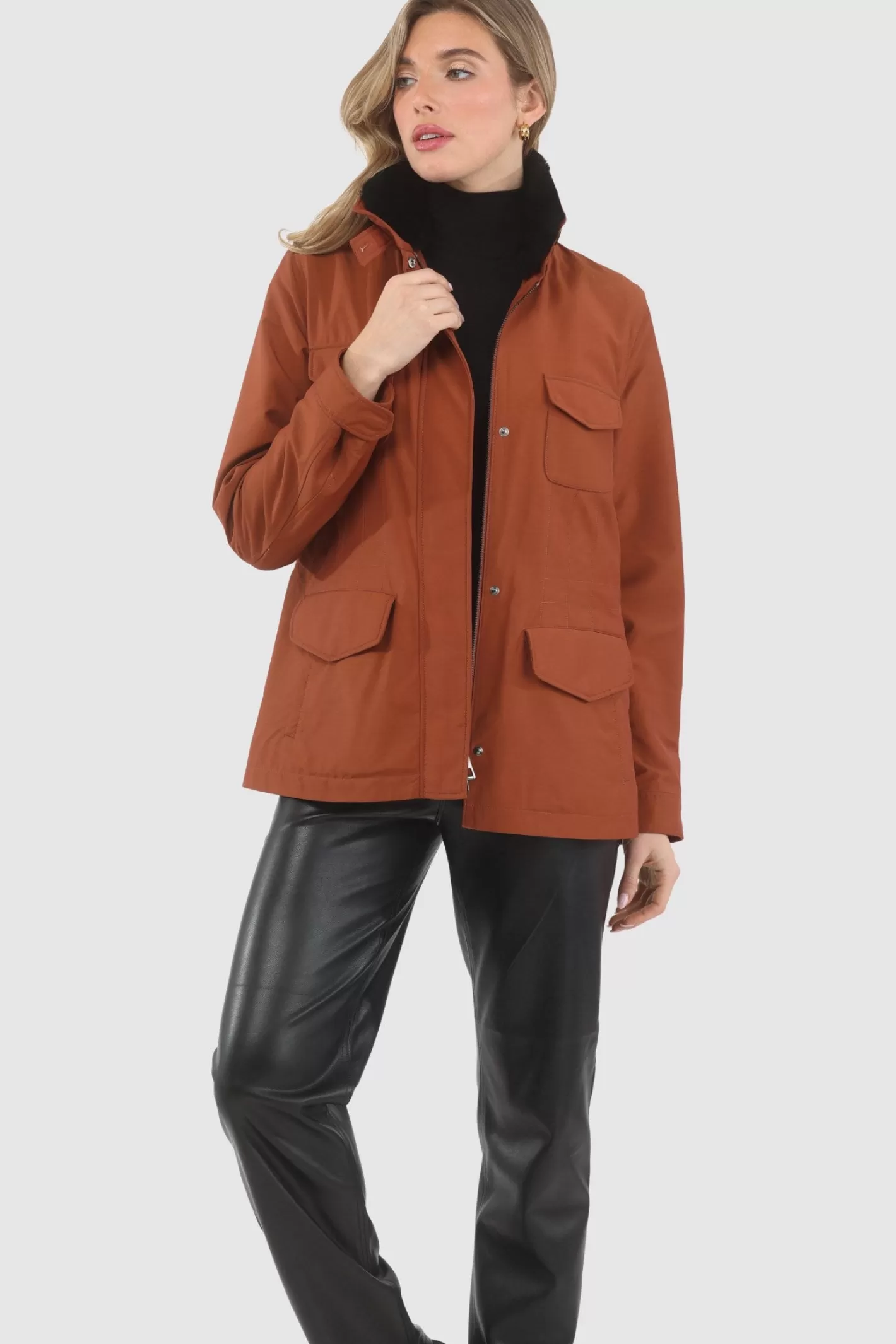 Women GORSKI Montreal Loro Piana Storm System Lined Jacket With Detachable Select Shearling Lamb Collar, Concealed Hood