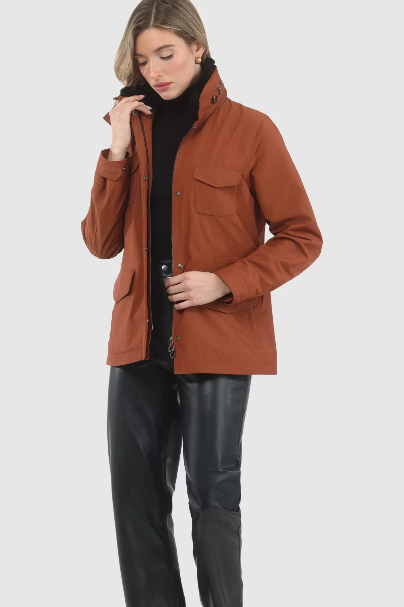 Women GORSKI Montreal Loro Piana Storm System Lined Jacket With Detachable Select Shearling Lamb Collar, Concealed Hood