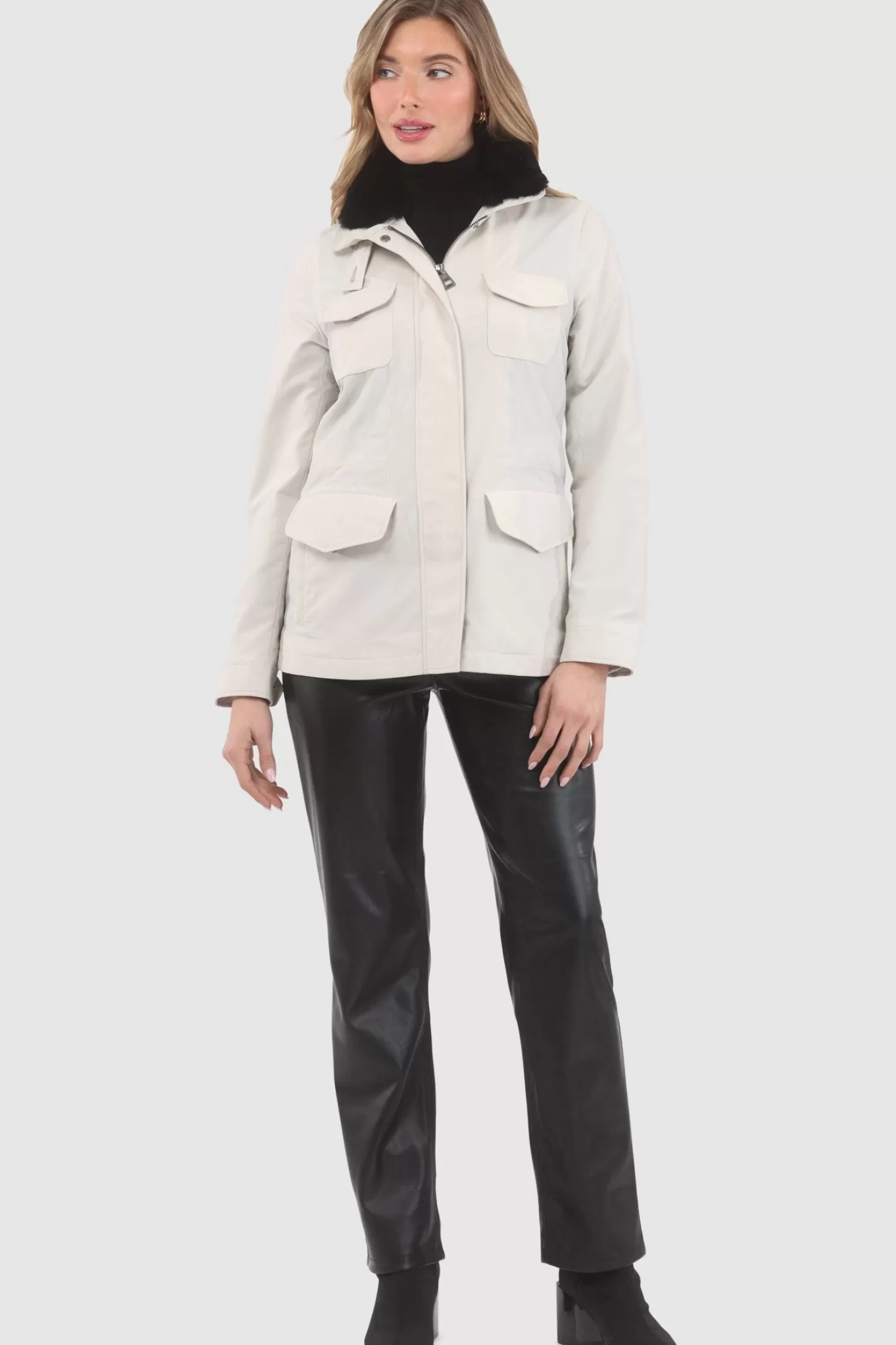 Women GORSKI Montreal Loro Piana Storm System Lined Jacket With Detachable Select Shearling Lamb Collar, Concealed Hood