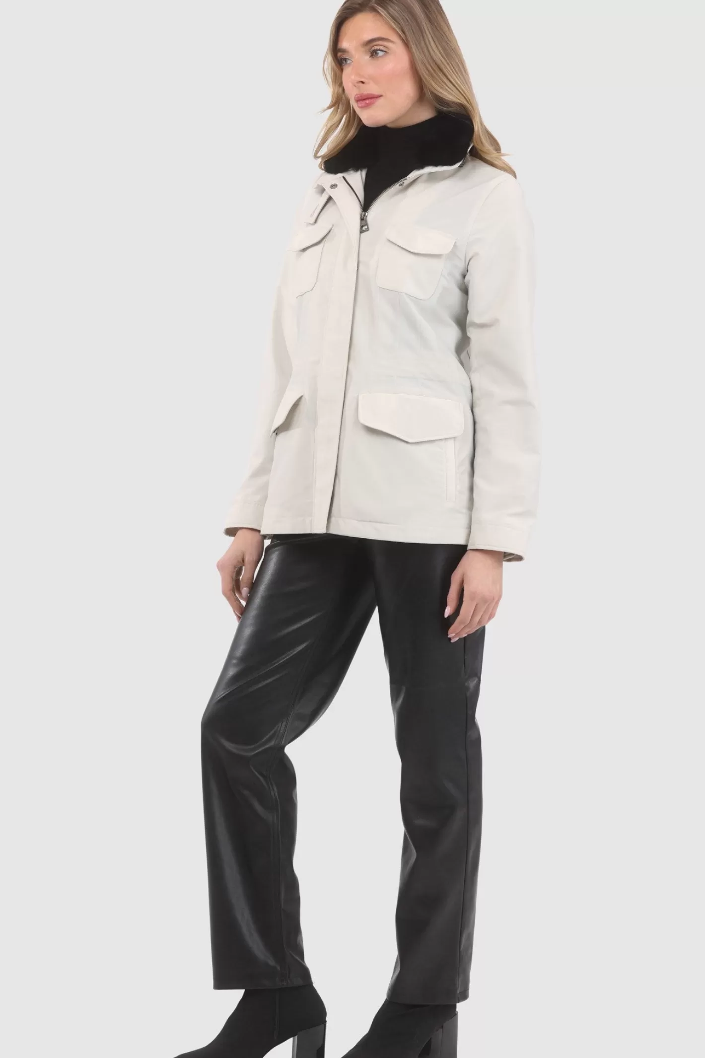 Women GORSKI Montreal Loro Piana Storm System Lined Jacket With Detachable Select Shearling Lamb Collar, Concealed Hood