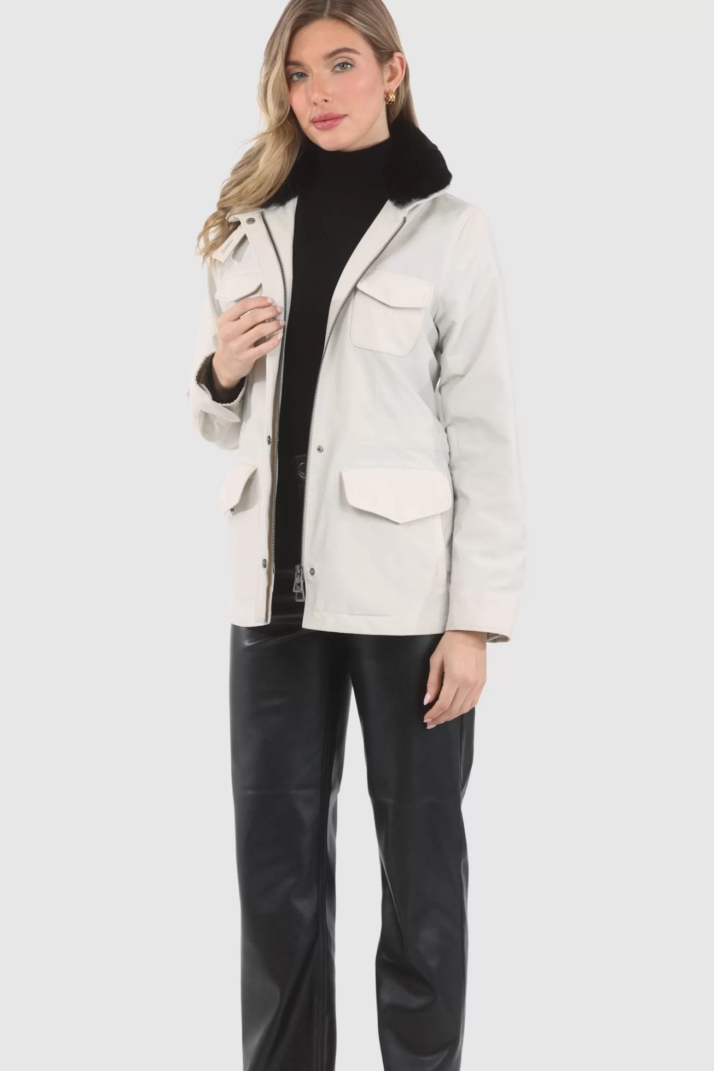 Women GORSKI Montreal Loro Piana Storm System Lined Jacket With Detachable Select Shearling Lamb Collar, Concealed Hood