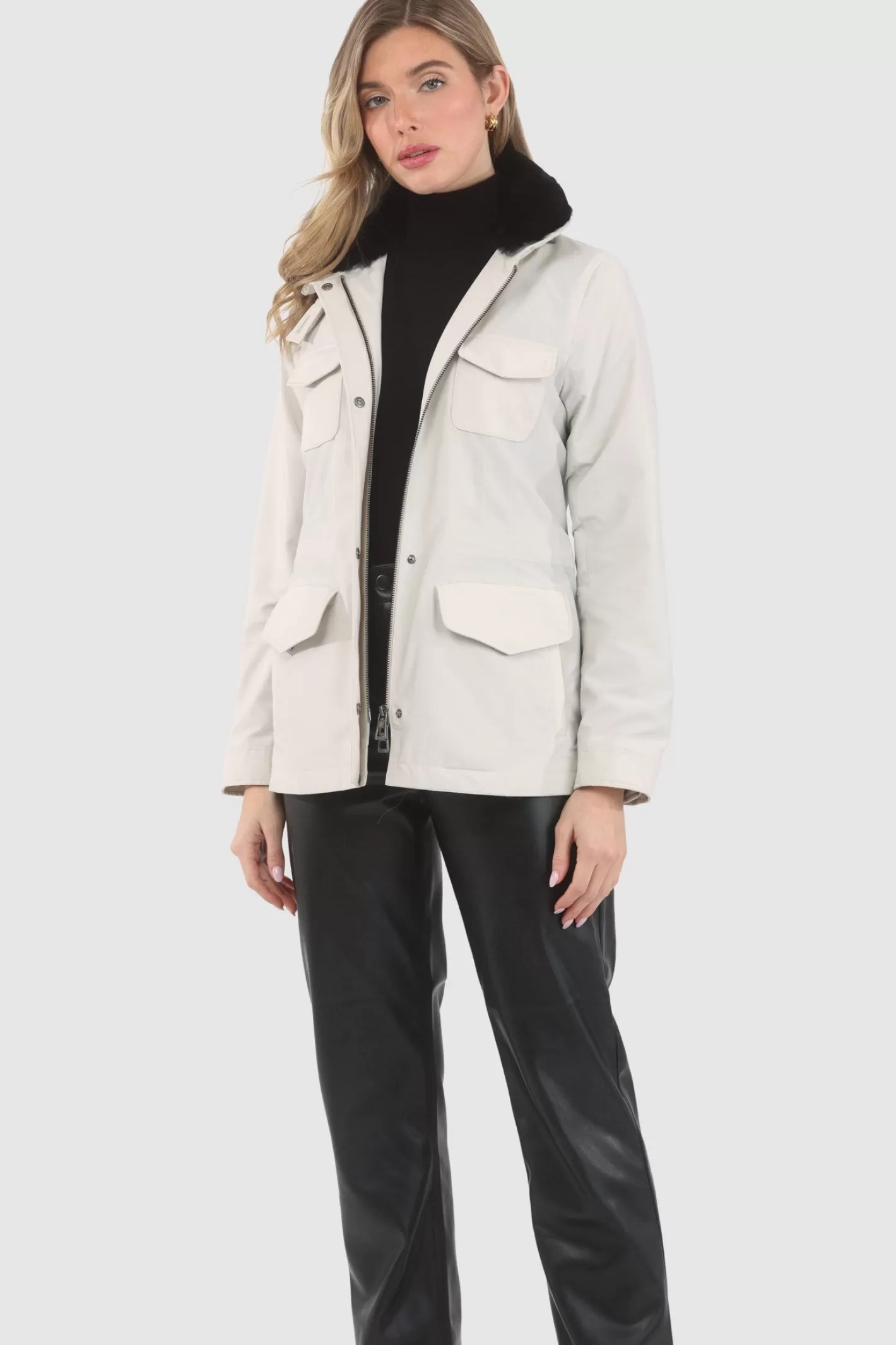 Women GORSKI Montreal Loro Piana Storm System Lined Jacket With Detachable Select Shearling Lamb Collar, Concealed Hood