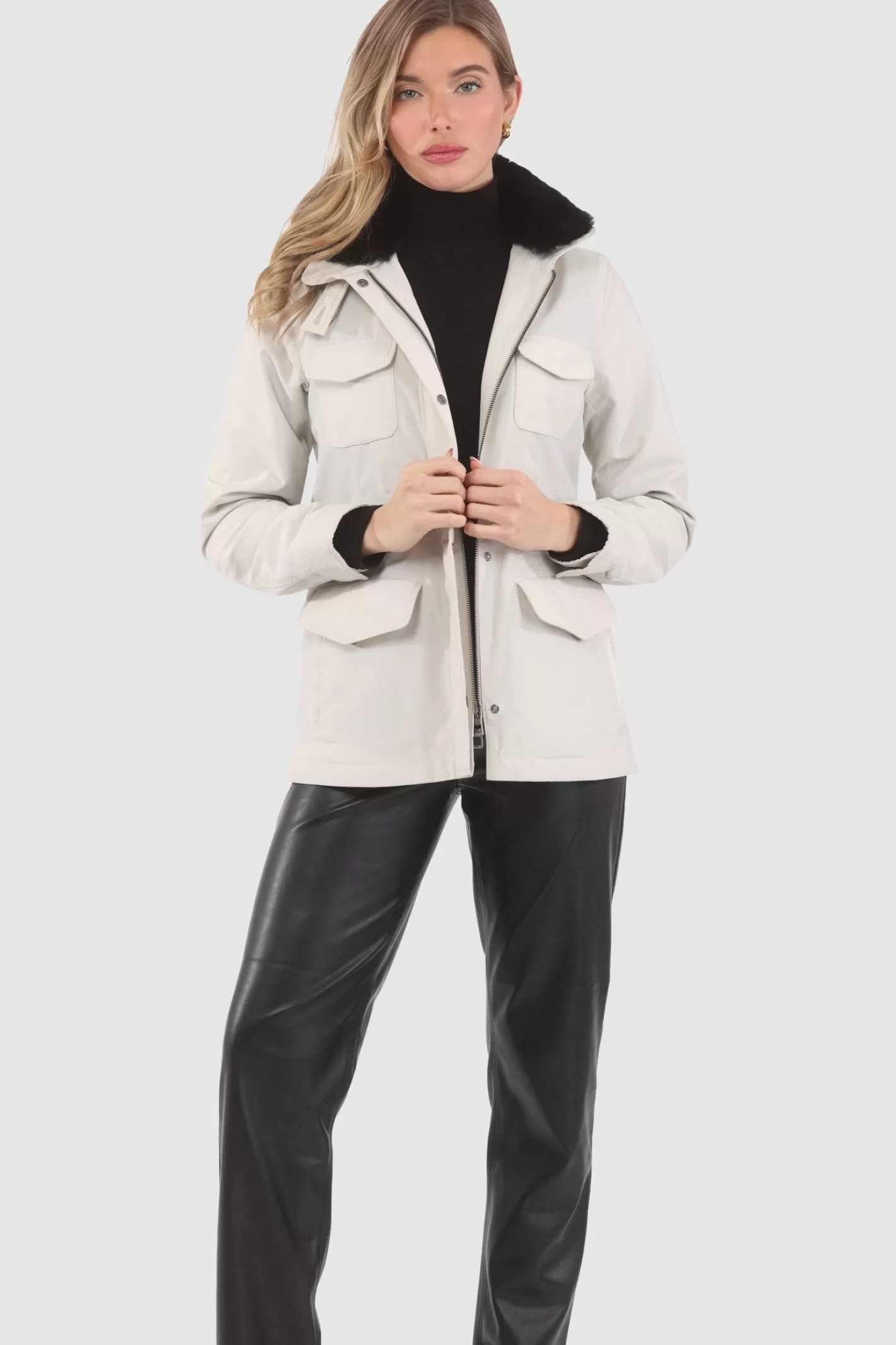 Women GORSKI Montreal Loro Piana Storm System Lined Jacket With Detachable Select Shearling Lamb Collar, Concealed Hood