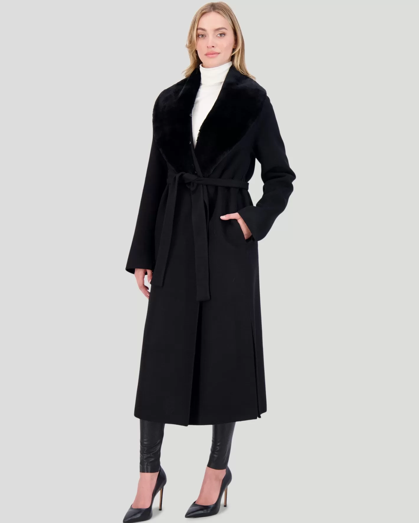 Women GORSKI Montreal Loro Piana Wool Short Coat With Select Shearling Lamb Collar
