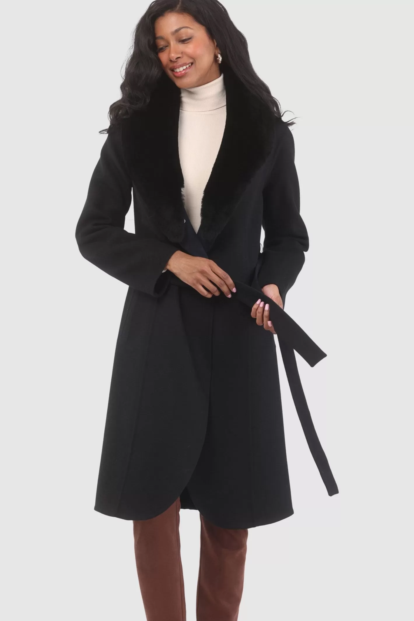Women GORSKI Montreal Loro Piana Wool Stroller With Detachable Select Shearling Lamb Collar