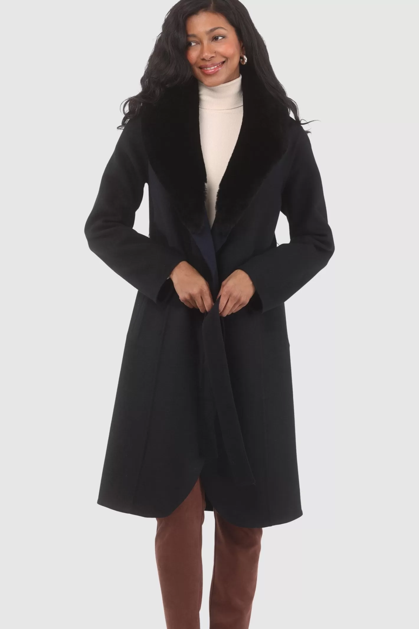Women GORSKI Montreal Loro Piana Wool Stroller With Detachable Select Shearling Lamb Collar