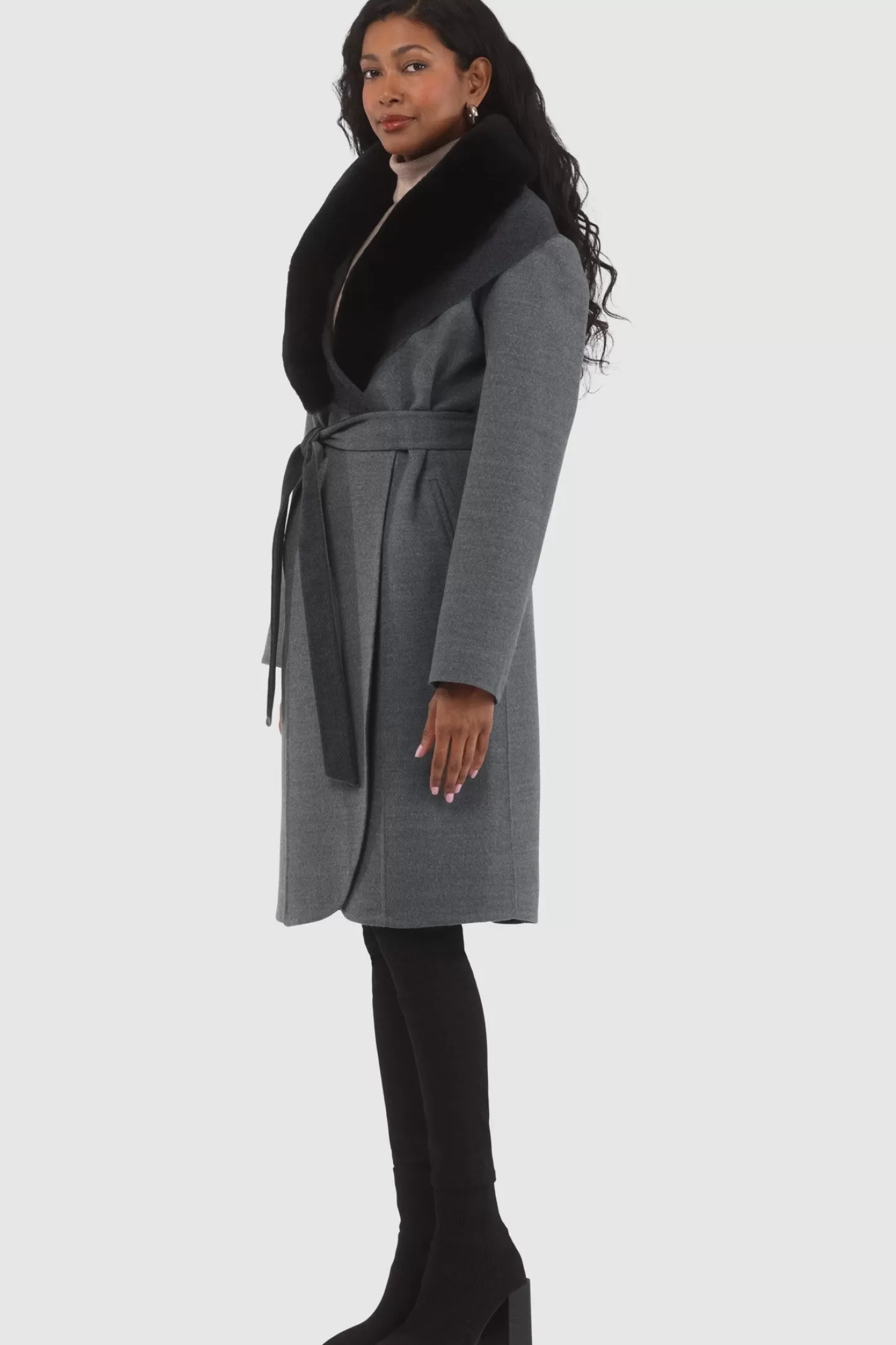 Women GORSKI Montreal Loro Piana Wool Stroller With Detachable Select Shearling Lamb Collar