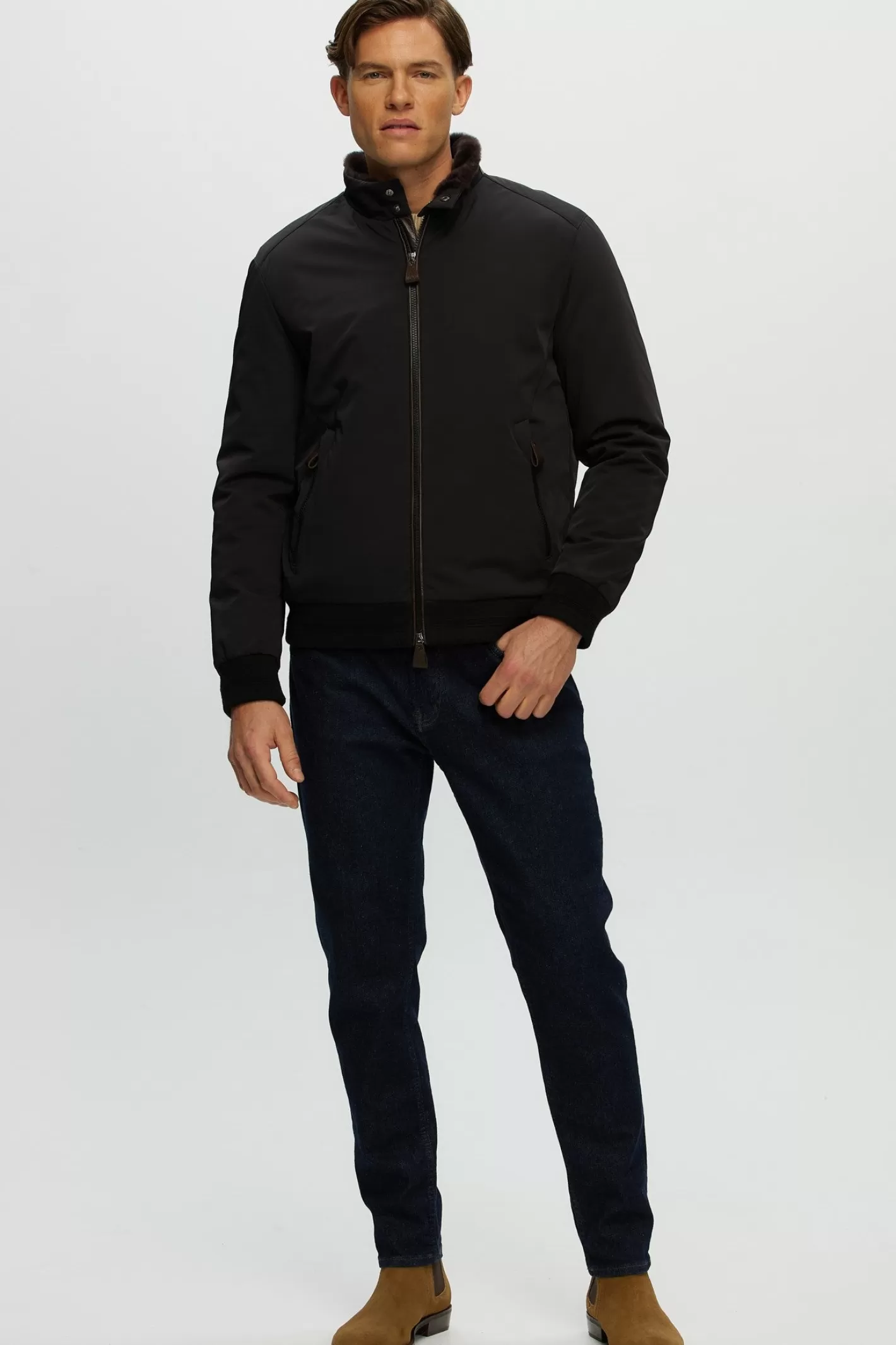 GORSKI Montreal Men's Fabric Jacket With Shearling Lamb