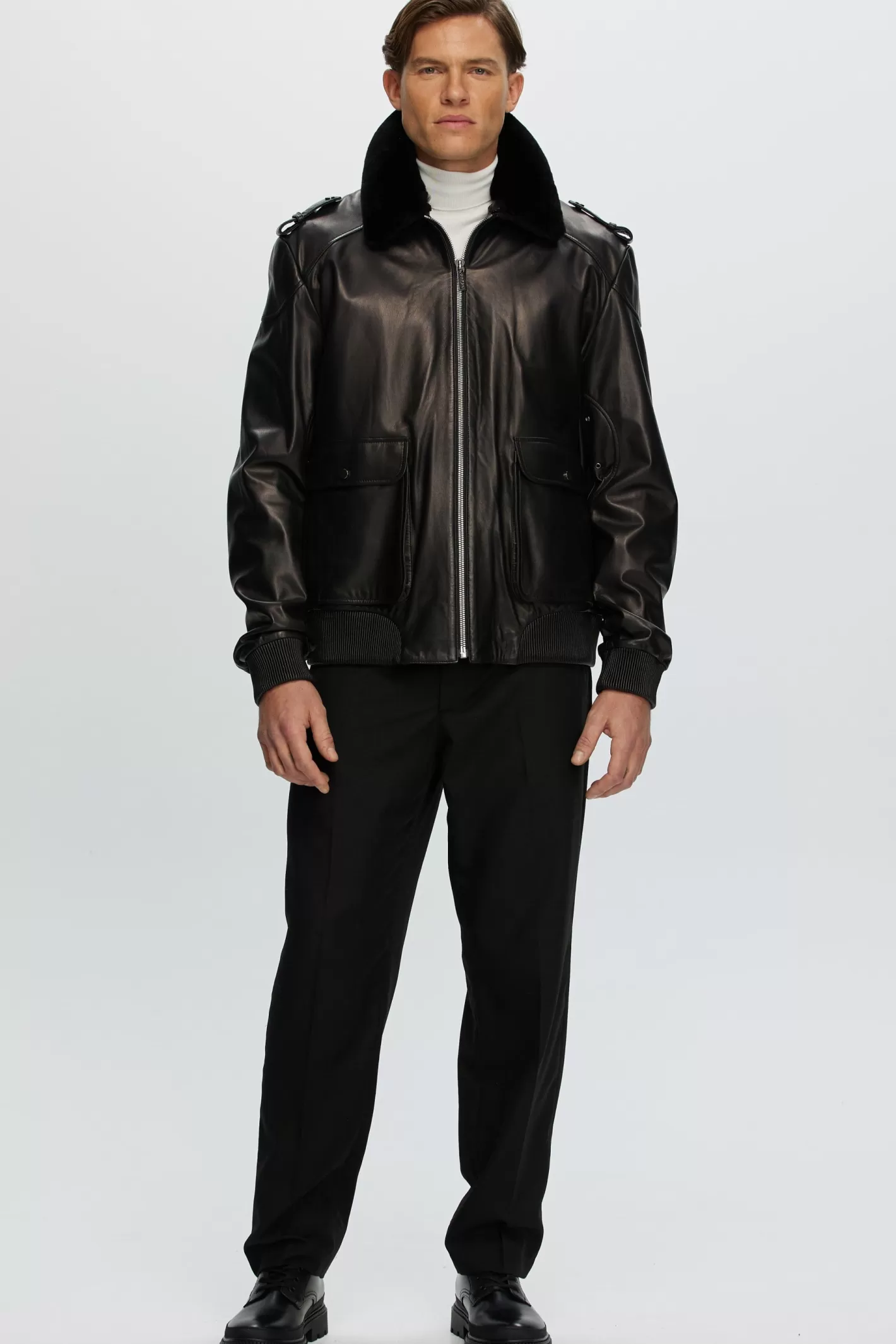 GORSKI Montreal Men's Leather Jacket With Detachable Shearling Lamb Collar