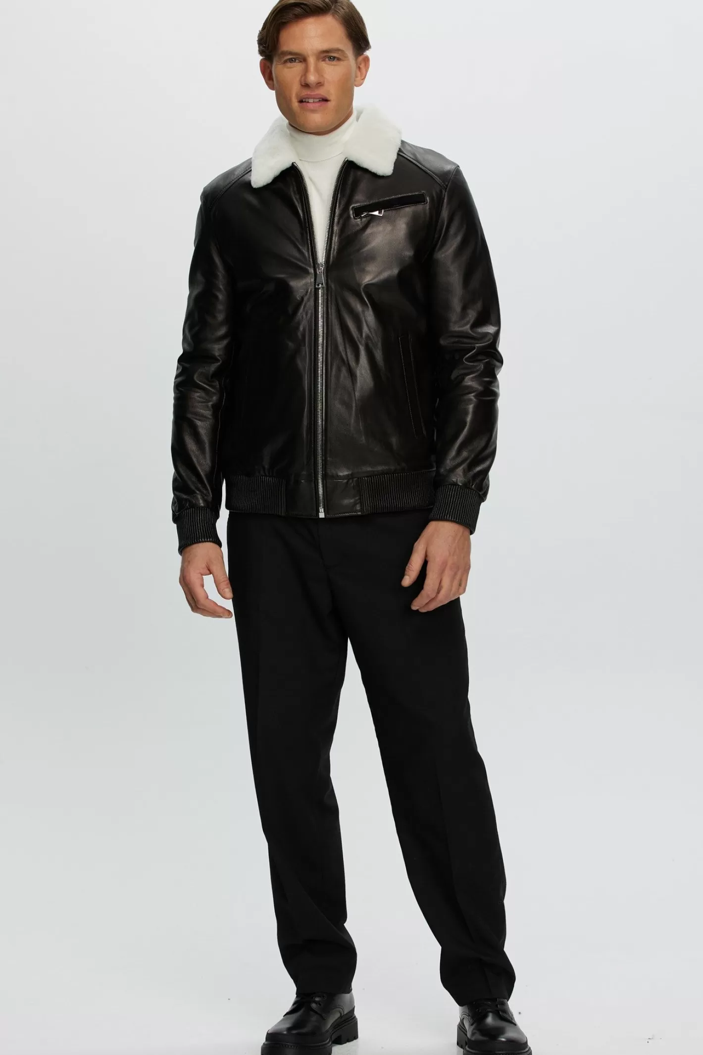 GORSKI Montreal Men's Leather Jacket With Shearling Lamb