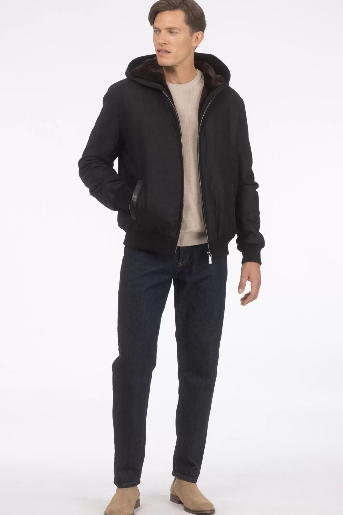 GORSKI Montreal Men's Loro Piana Cashmere & Wool Jacket With Select Shearling Lamb Lining