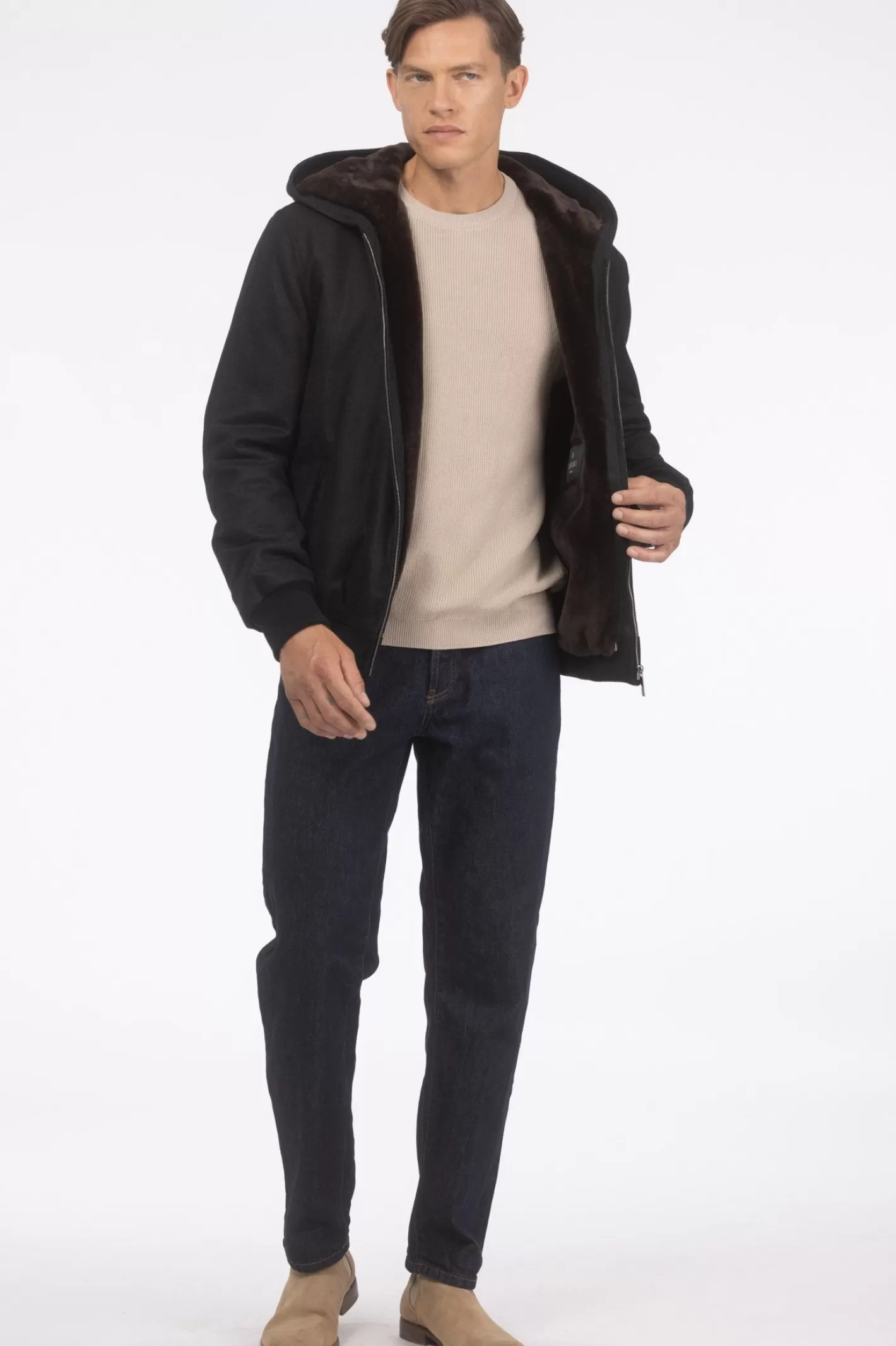 GORSKI Montreal Men's Loro Piana Cashmere & Wool Jacket With Select Shearling Lamb Lining