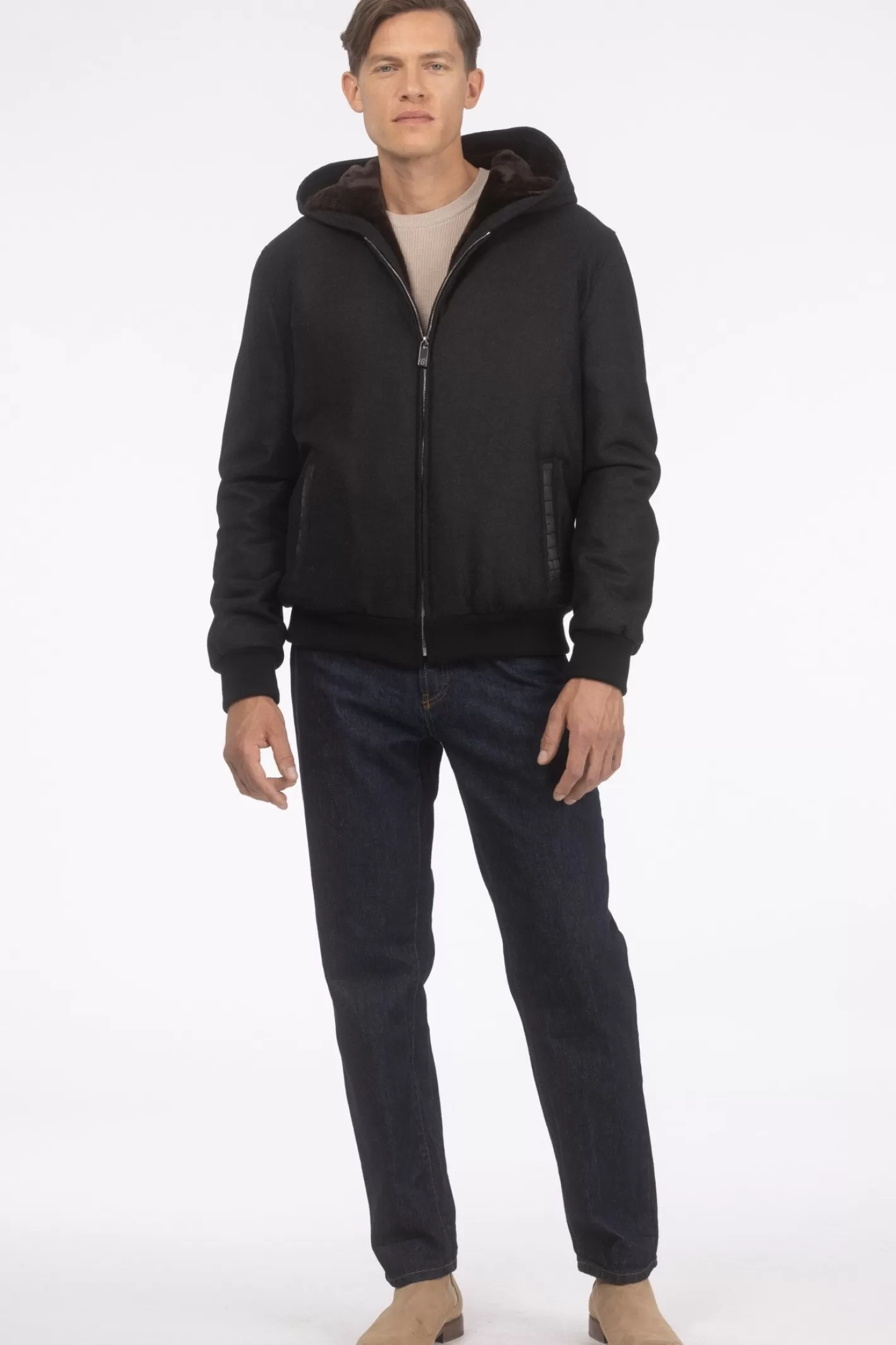 GORSKI Montreal Men's Loro Piana Cashmere & Wool Jacket With Select Shearling Lamb Lining