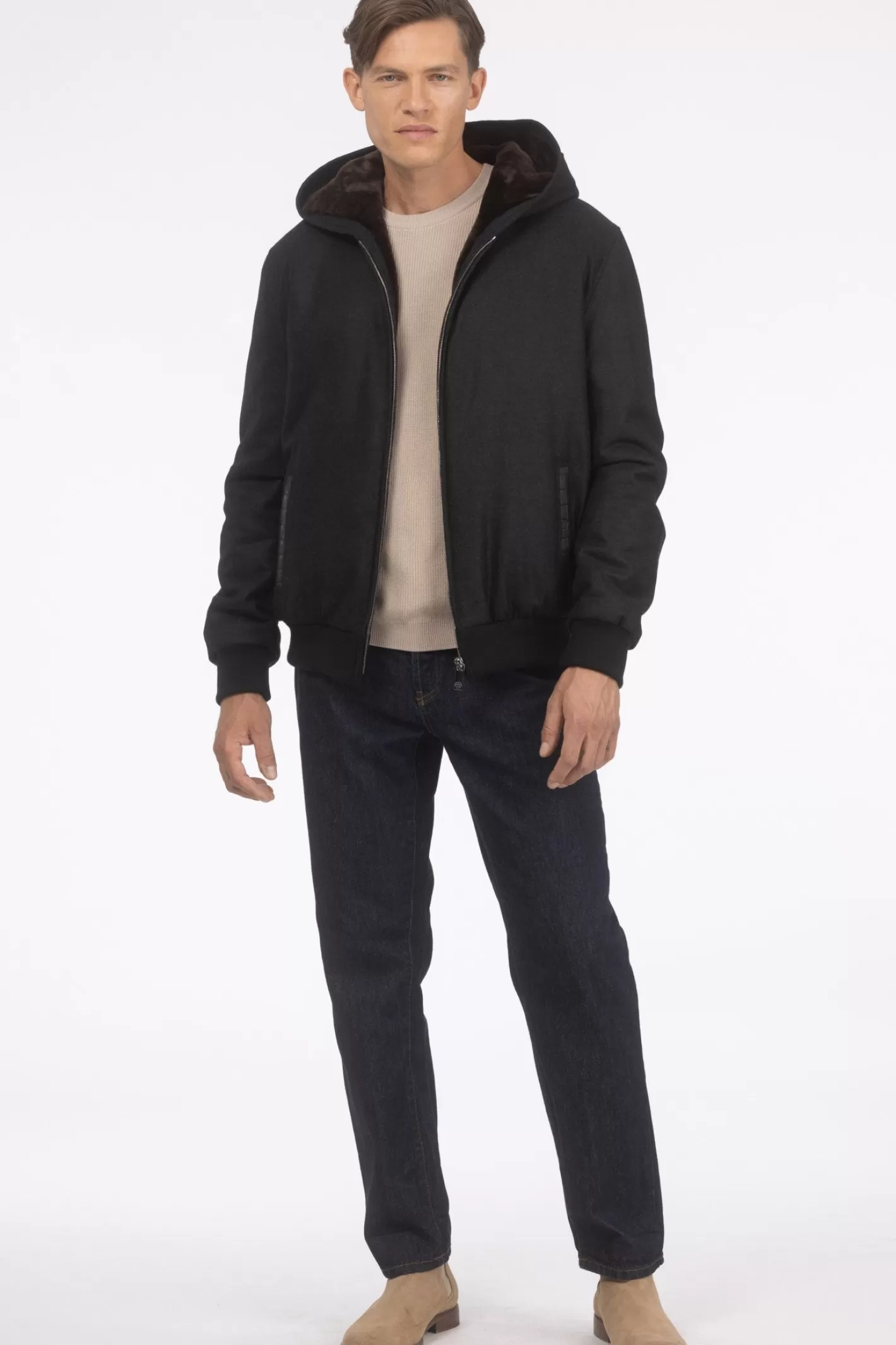 GORSKI Montreal Men's Loro Piana Cashmere & Wool Jacket With Select Shearling Lamb Lining