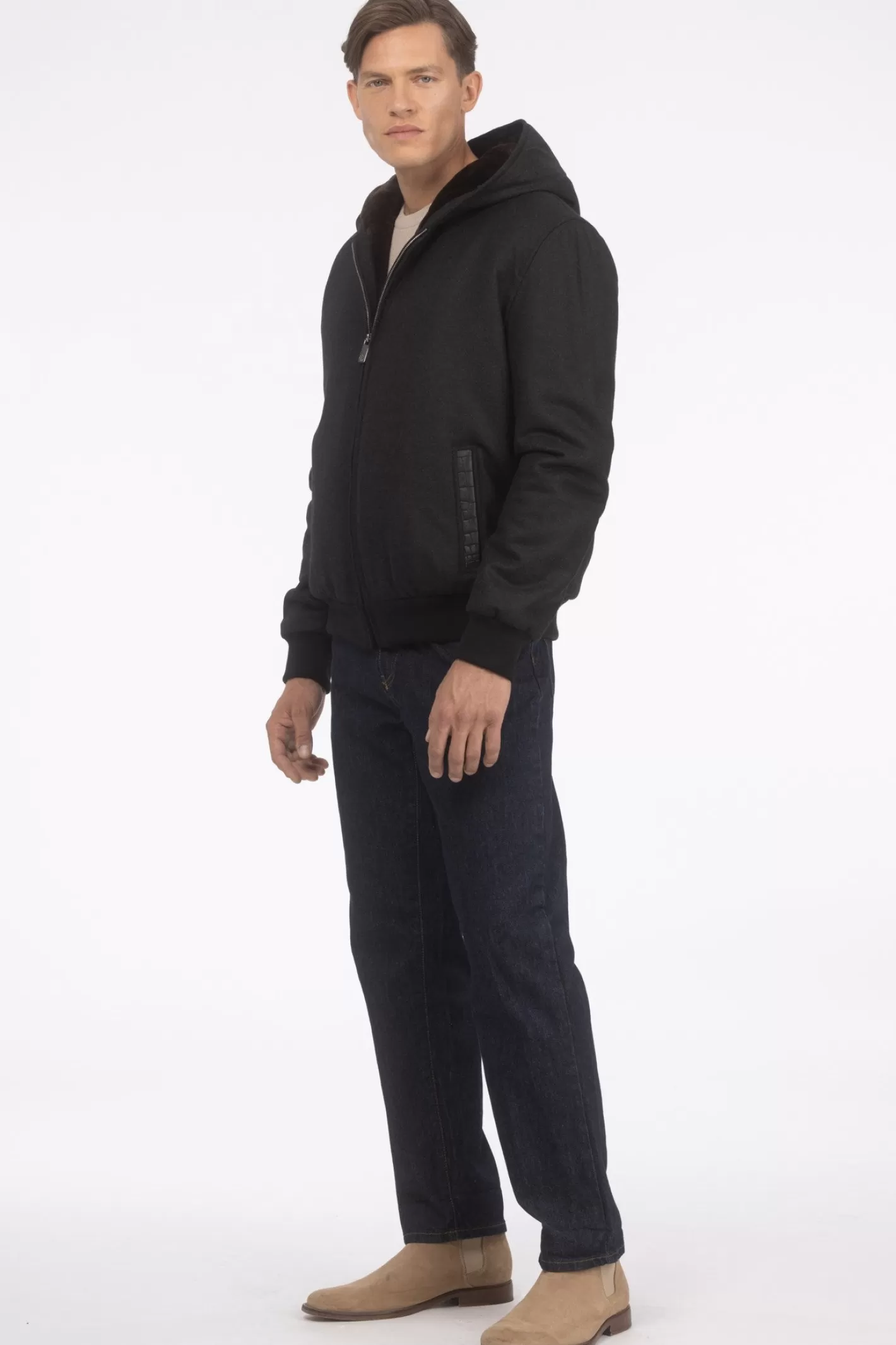 GORSKI Montreal Men's Loro Piana Cashmere & Wool Jacket With Select Shearling Lamb Lining
