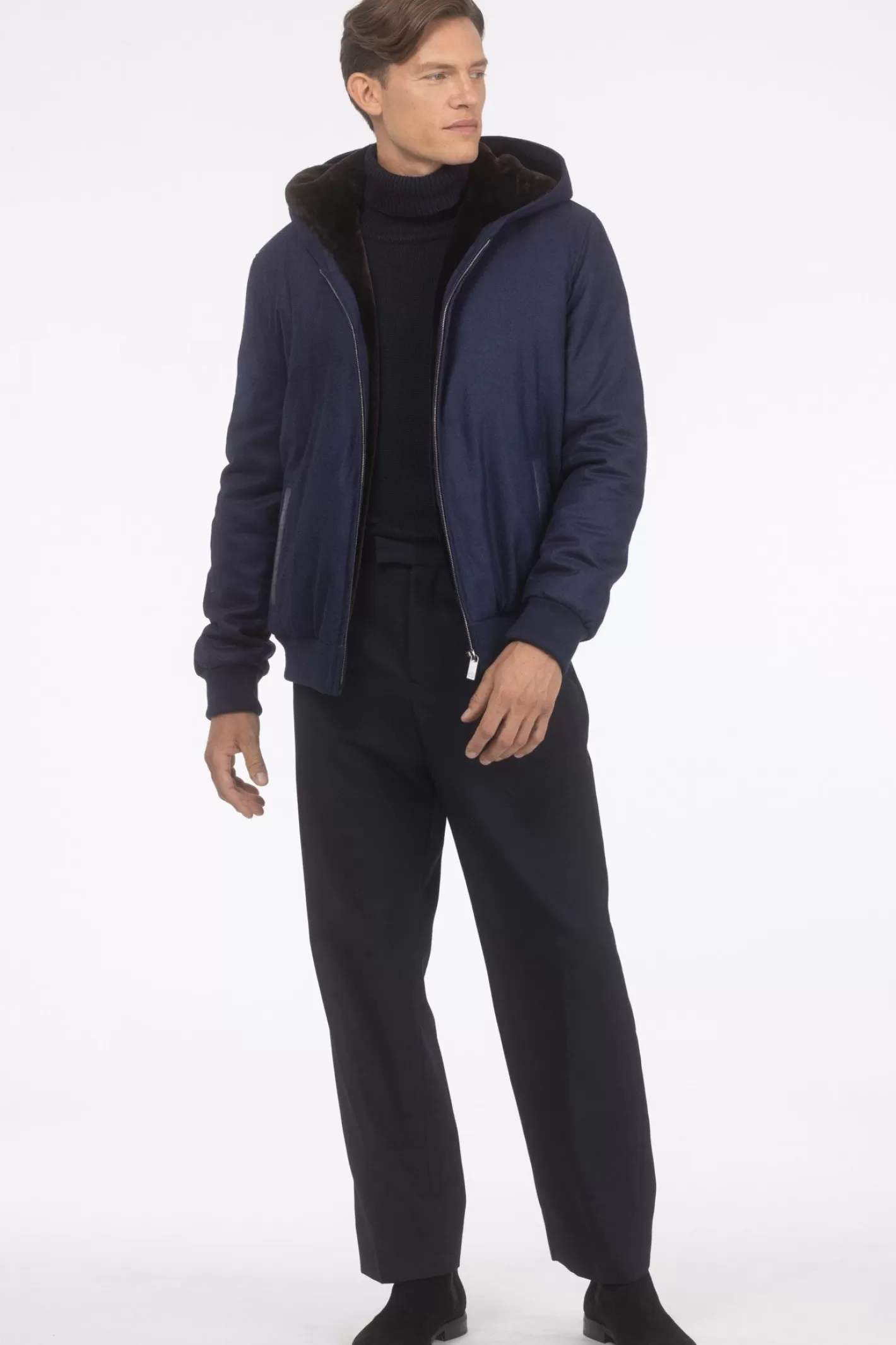 GORSKI Montreal Men's Loro Piana Cashmere & Wool Jacket With Select Shearling Lamb Lining