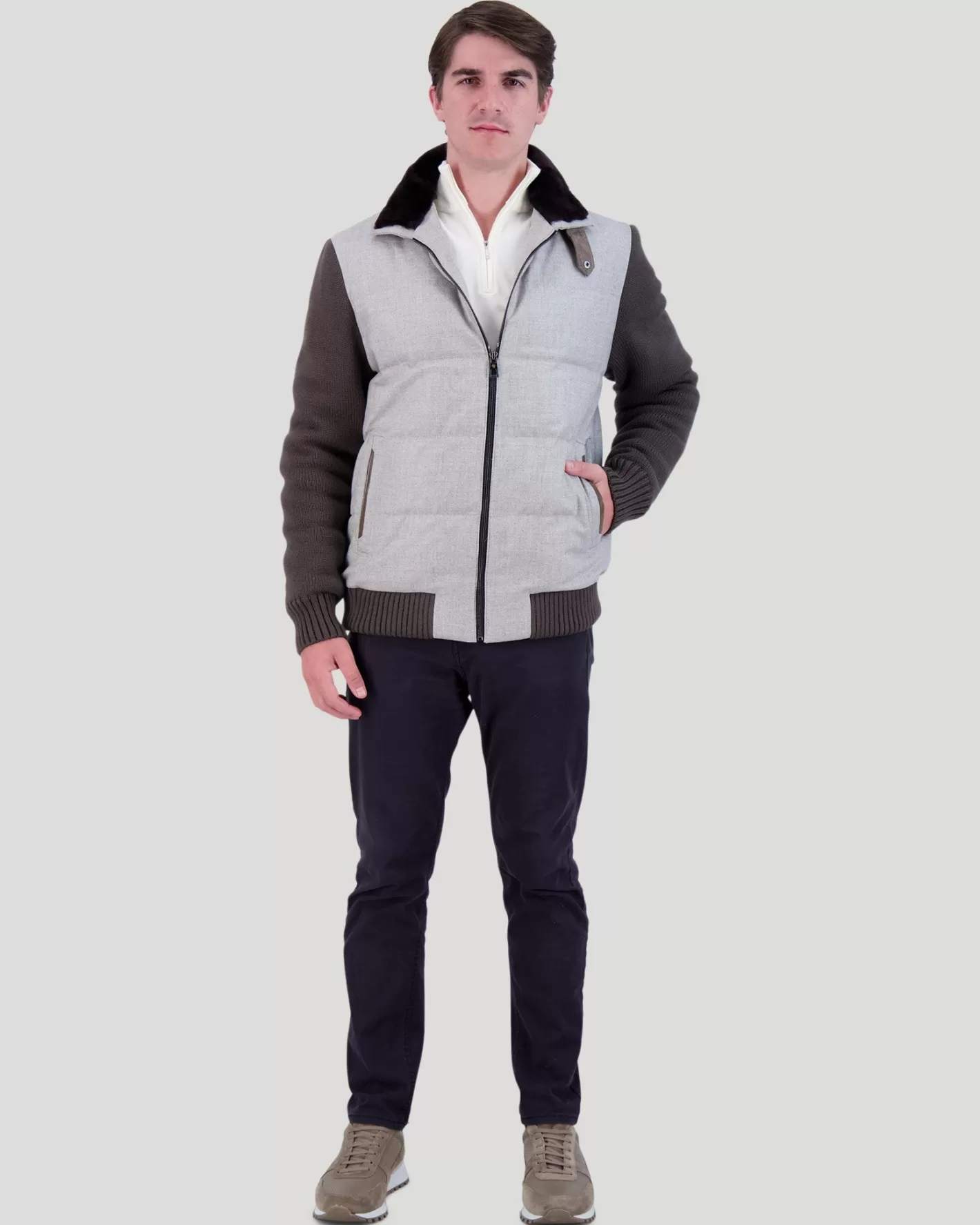 GORSKI Montreal Men's Loro Piana Cashmere & Wool Jacket With Shearling Lamb Collar