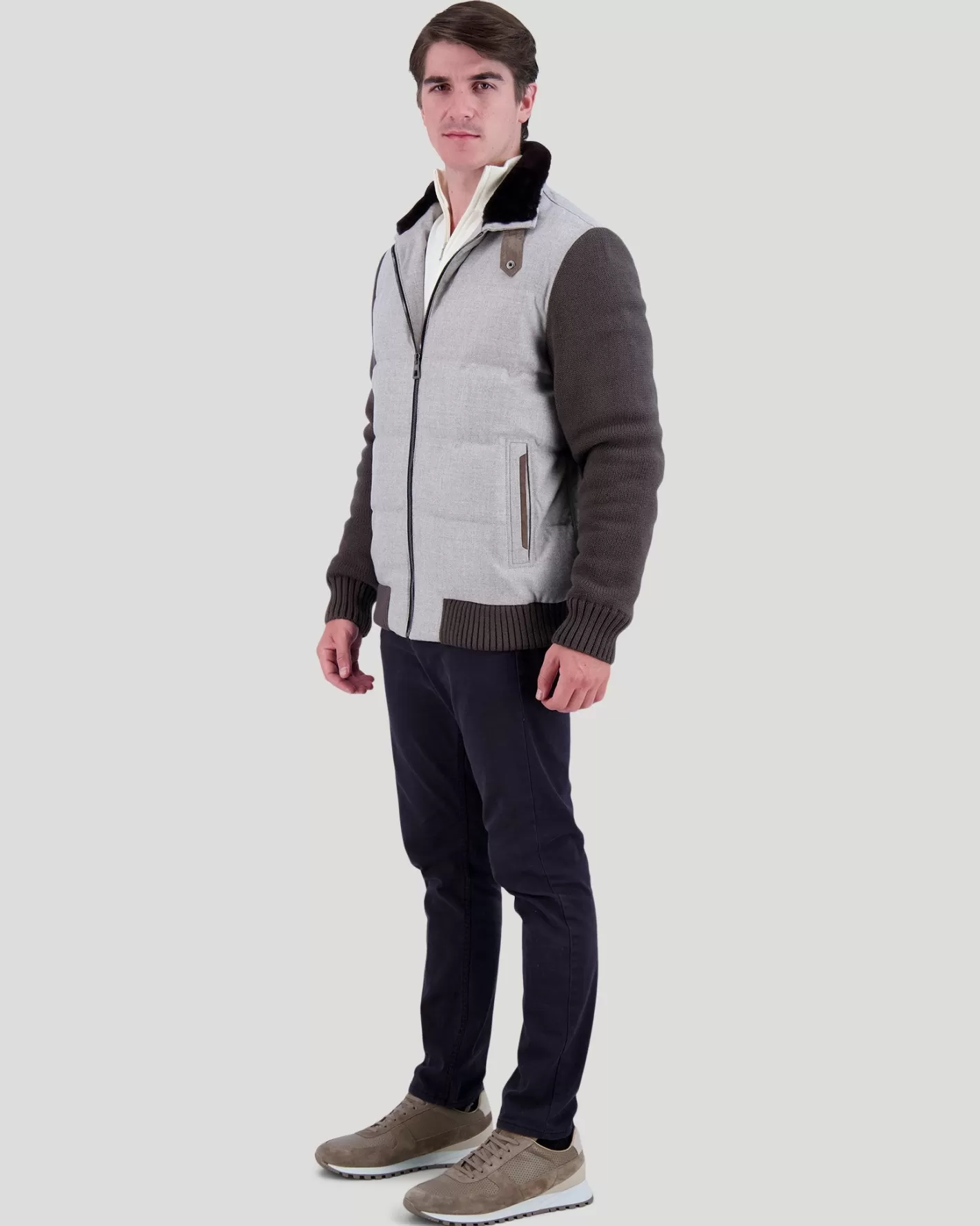 GORSKI Montreal Men's Loro Piana Cashmere & Wool Jacket With Shearling Lamb Collar