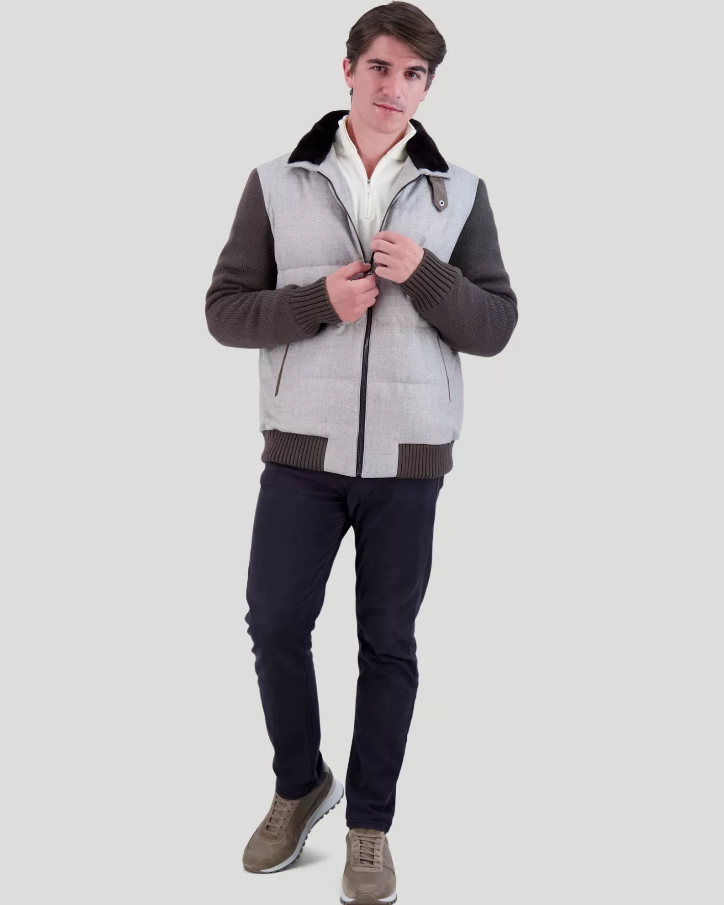 GORSKI Montreal Men's Loro Piana Cashmere & Wool Jacket With Shearling Lamb Collar