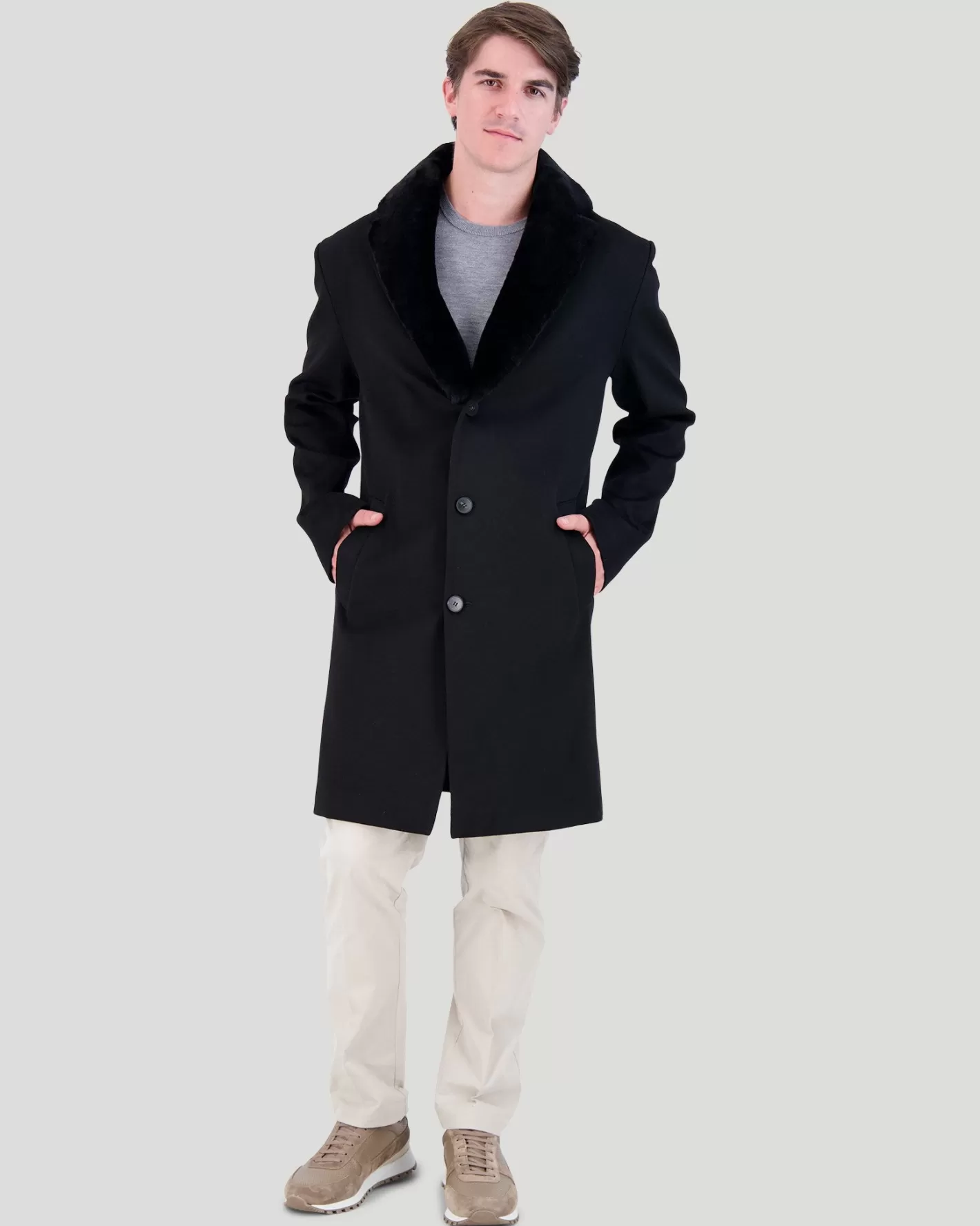 GORSKI Montreal Men's Loro Piana Cashmere & Wool Stroller With Select Shearling Lamb Collar