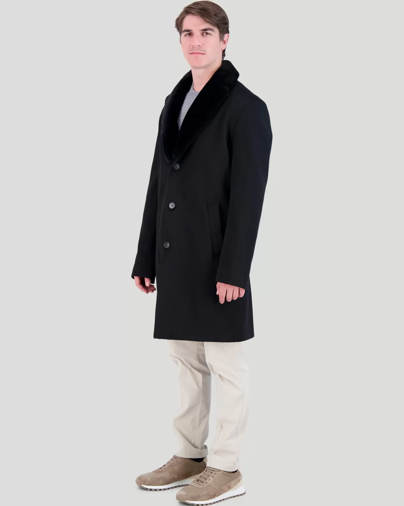 GORSKI Montreal Men's Loro Piana Cashmere & Wool Stroller With Select Shearling Lamb Collar