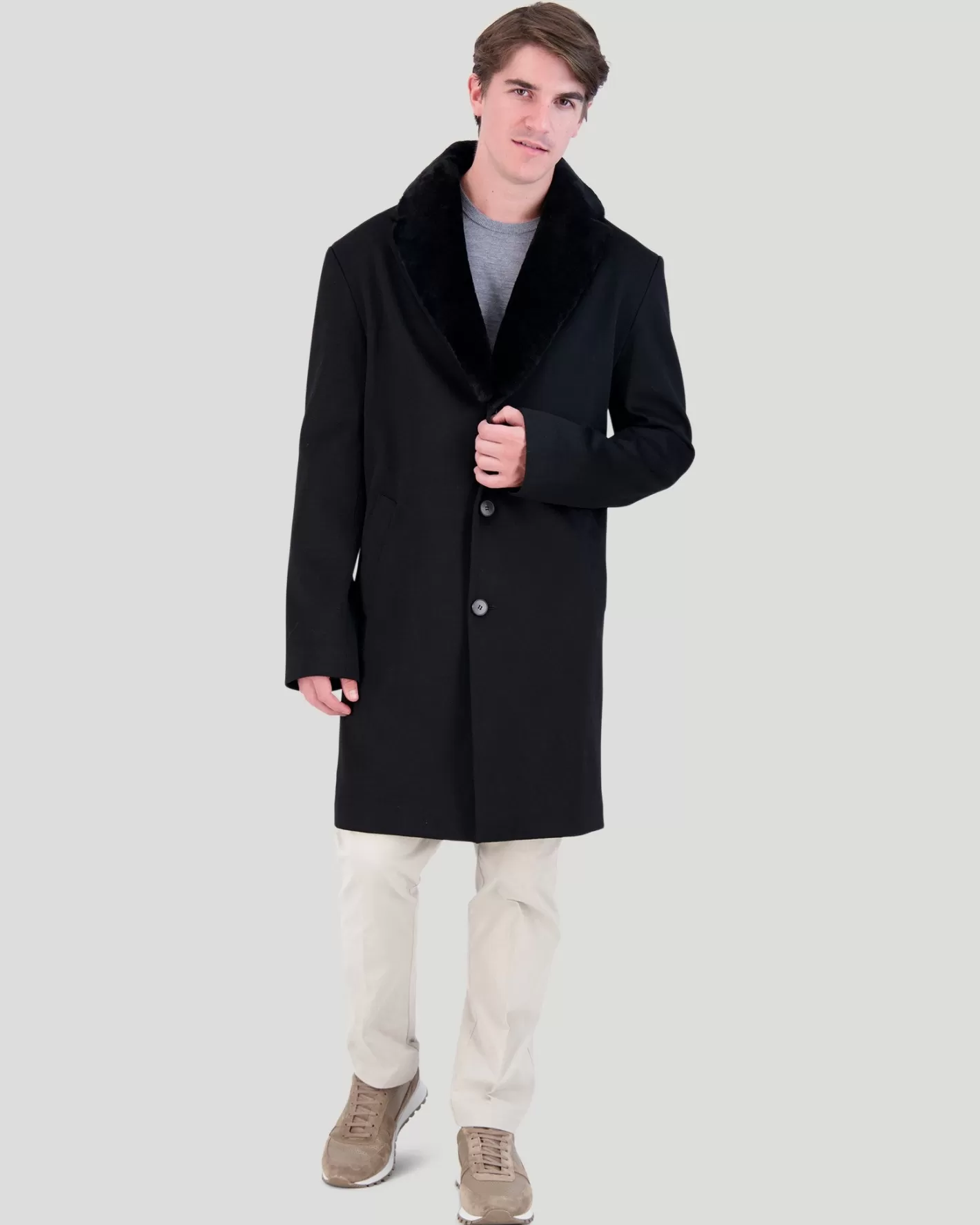 GORSKI Montreal Men's Loro Piana Cashmere & Wool Stroller With Select Shearling Lamb Collar