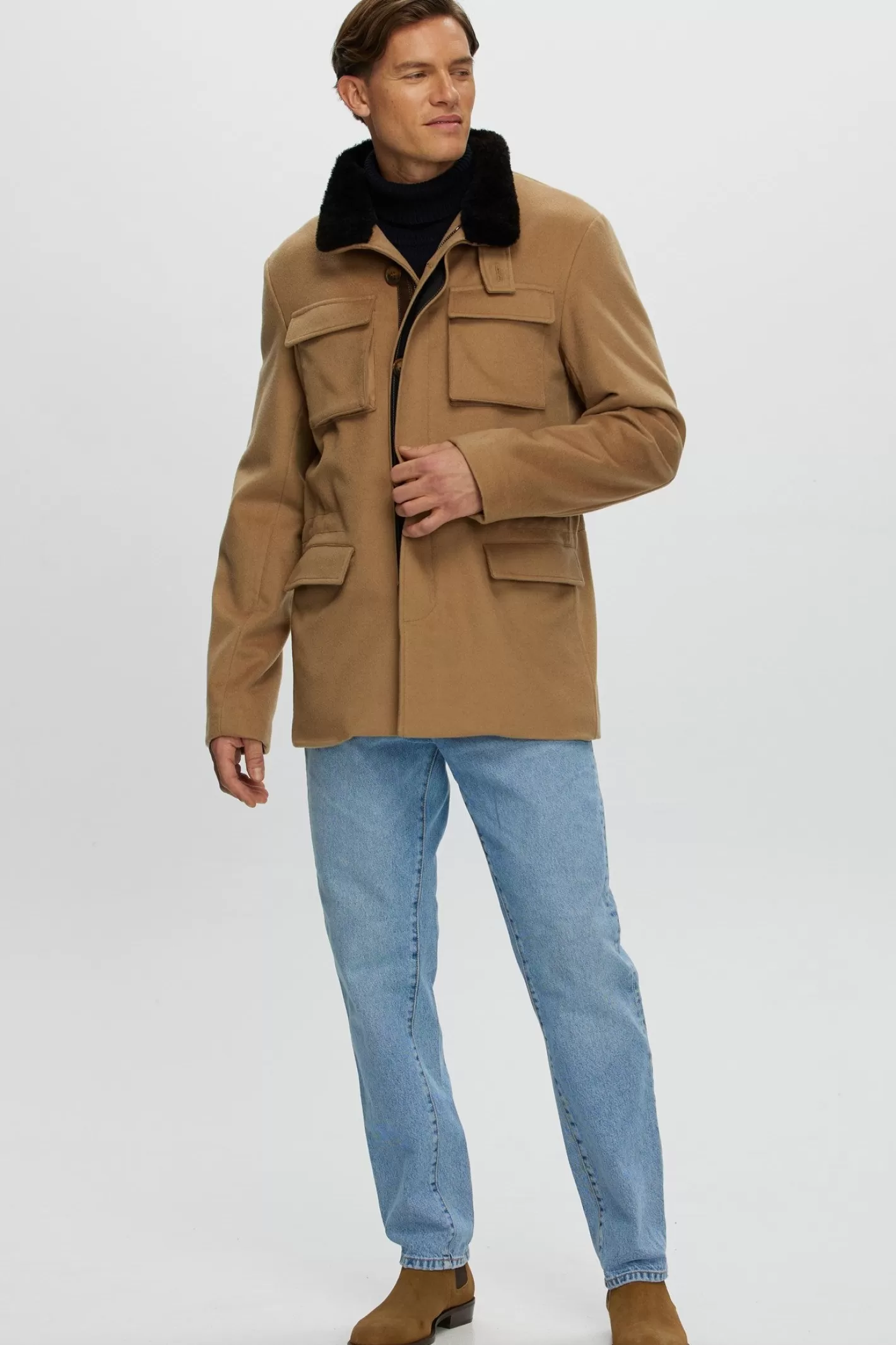 GORSKI Montreal Men's Loro Piana Cashmere Jacket With Detachable Select Shearling Lamb Collar