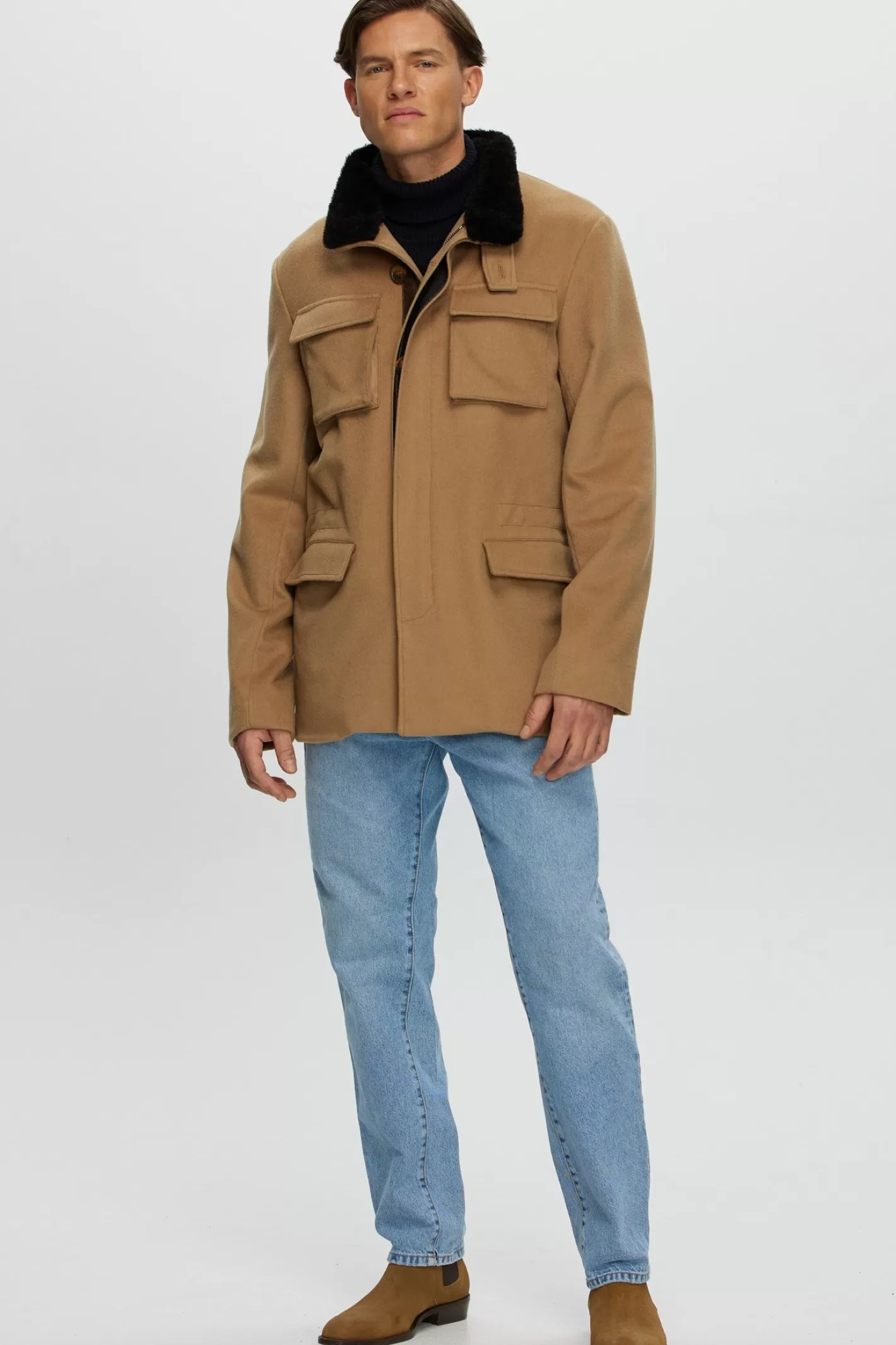 GORSKI Montreal Men's Loro Piana Cashmere Jacket With Detachable Select Shearling Lamb Collar
