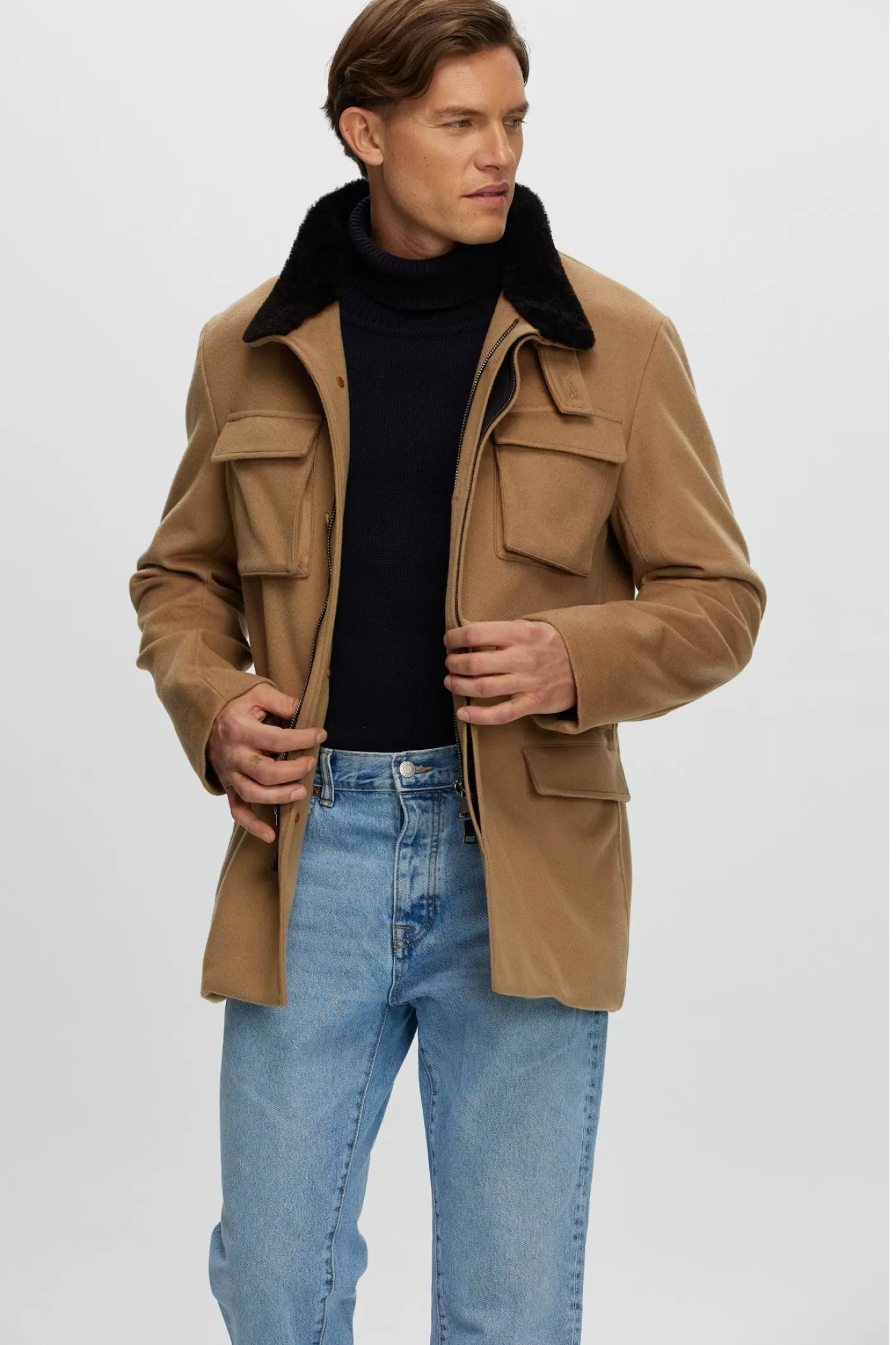 GORSKI Montreal Men's Loro Piana Cashmere Jacket With Detachable Select Shearling Lamb Collar