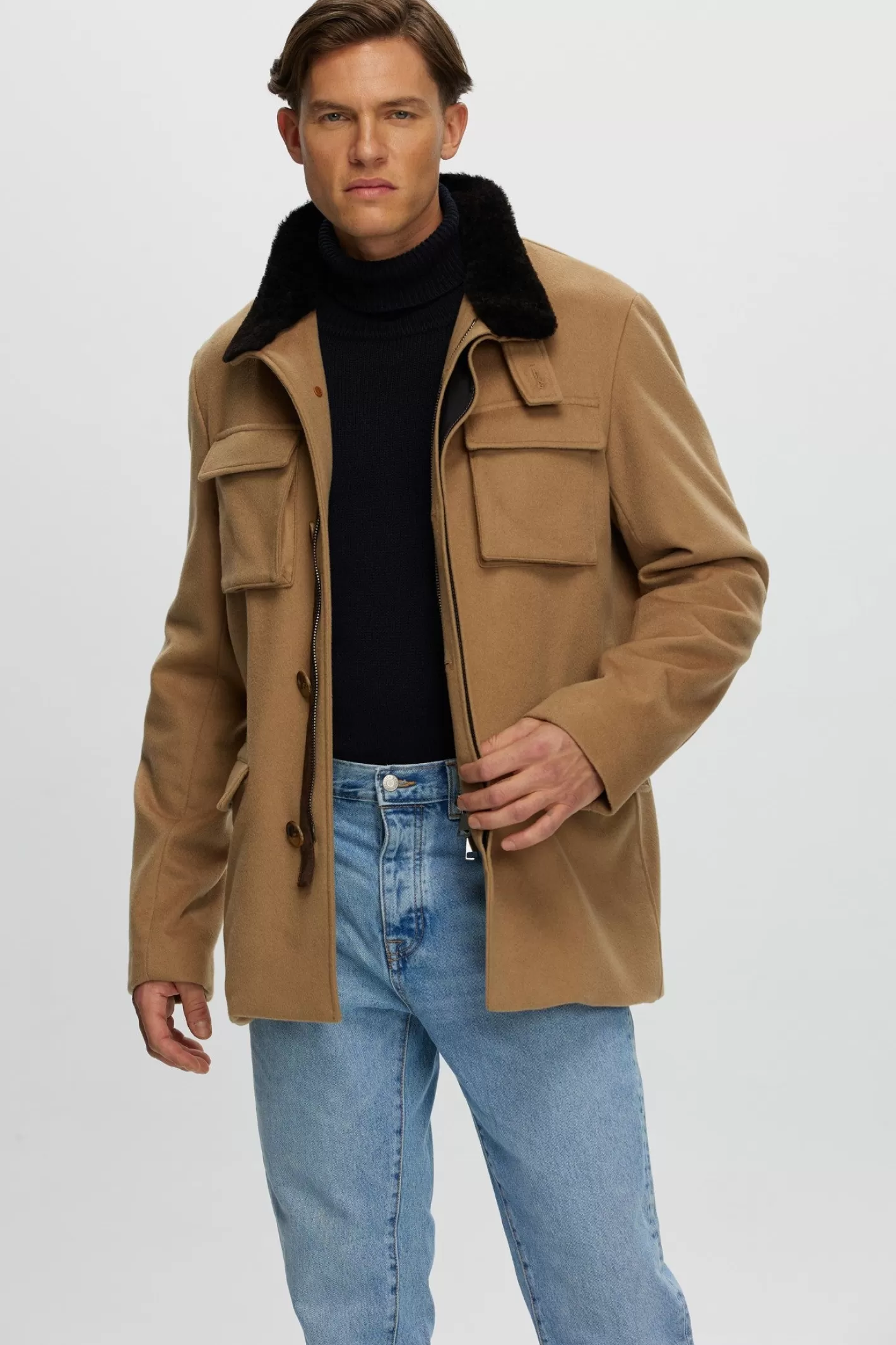 GORSKI Montreal Men's Loro Piana Cashmere Jacket With Detachable Select Shearling Lamb Collar